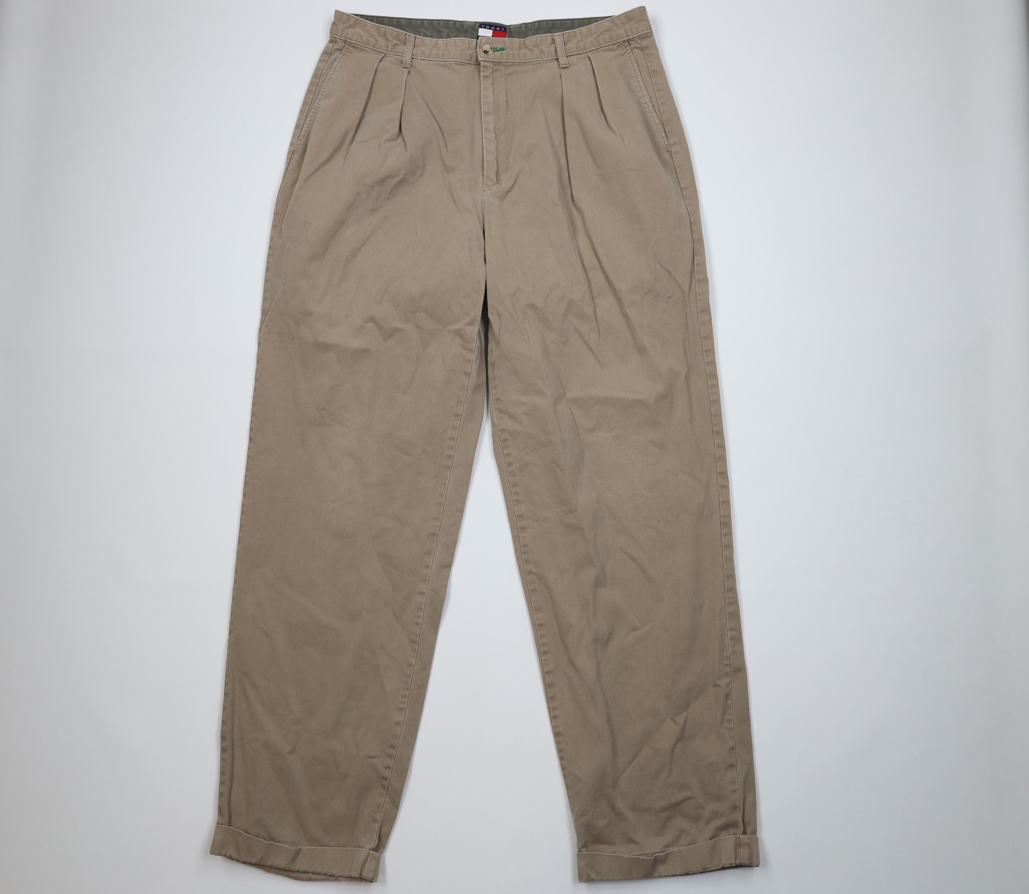 Tommy Hilfiger Vintage 90s Tommy Hilfiger Cuffed Wide Leg Chino Pants Beige Size US 36 / EU 52 - 1 Thumbnail