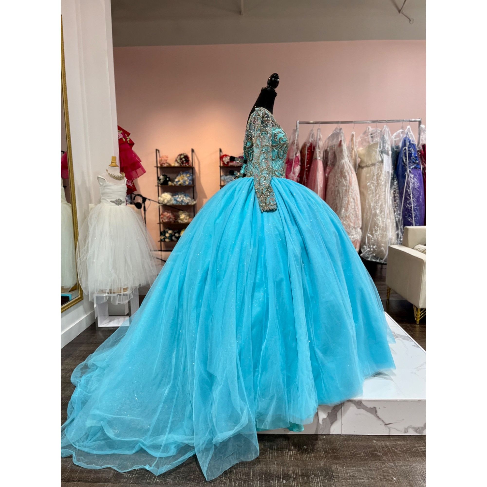 Other Enchanting Beaded Long-Sleeved Ballgown by House of Wu - Tul Size L / US 10 / IT 46 - 3 Thumbnail