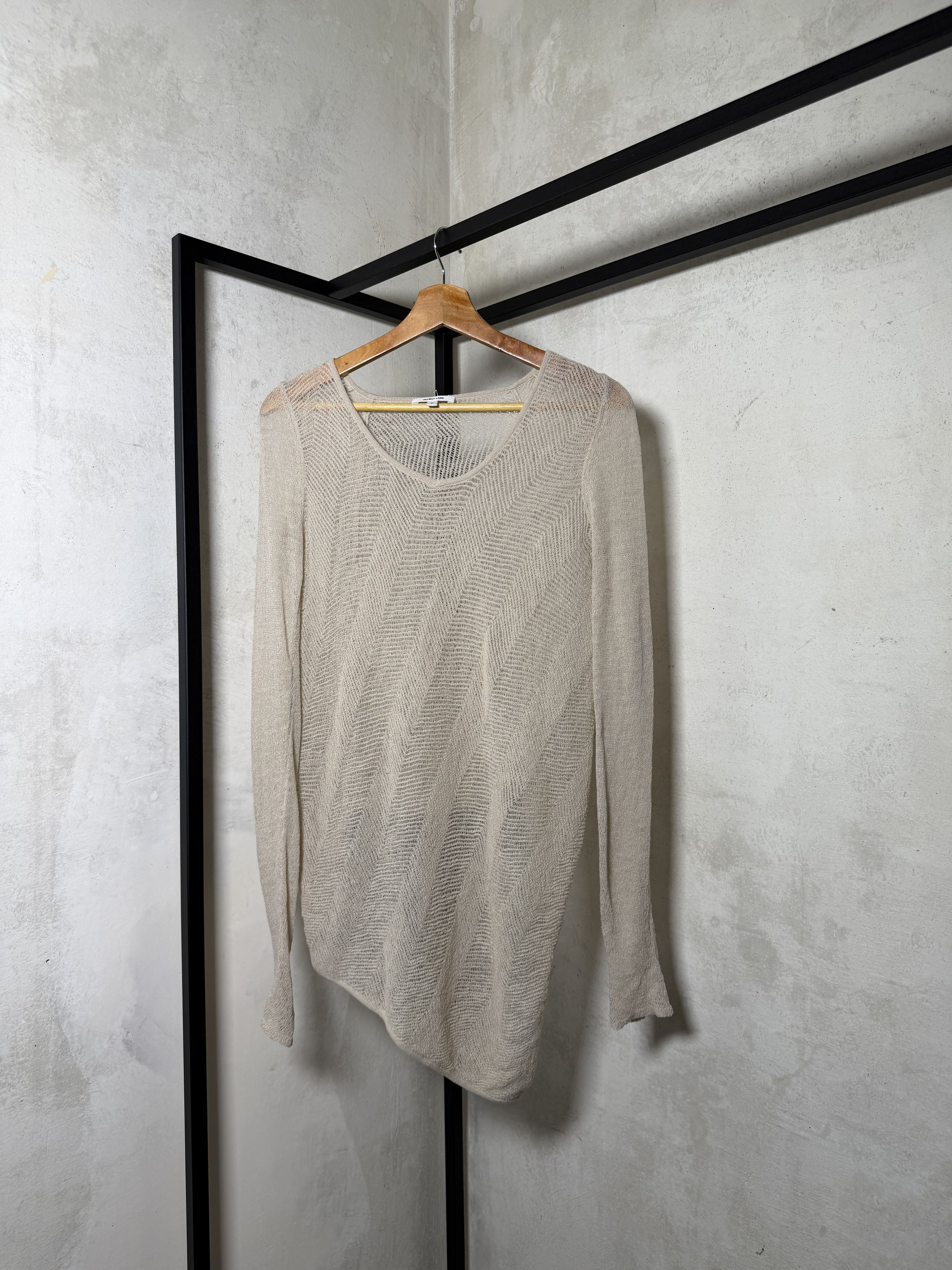 Helmut Lang HELMUT LANG Asymmetrical Hem Beige Gauze Knitted Long Sleeve Size M / US 6-8 / IT 42-44 - 8 Thumbnail