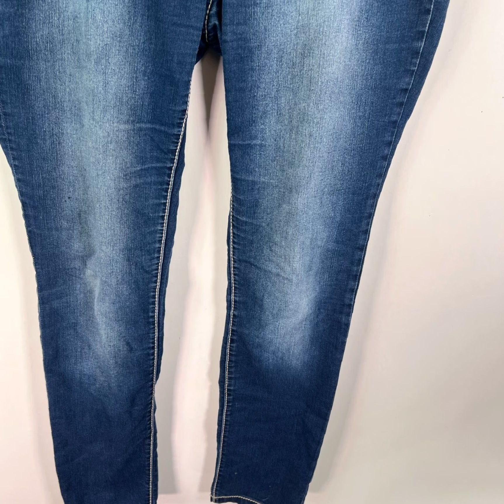 Vintage Maurice's Distressed Skinny Jeans Blue Denim 5-Pocket Womens Size M Regular 34x33 City 90s Bohemian Size 32" / US 10 / IT 46 - 3 Thumbnail