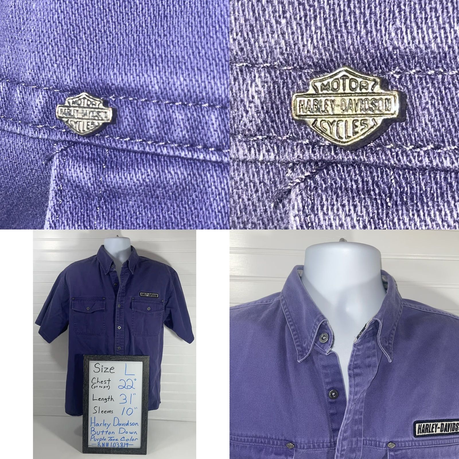 Harley Davidson Harley Davidson Button-Down Shirt Men L Purple Short Sleeve 100% Cotton RN#103819 Size US L / EU 52-54 / 3 - 11 Thumbnail