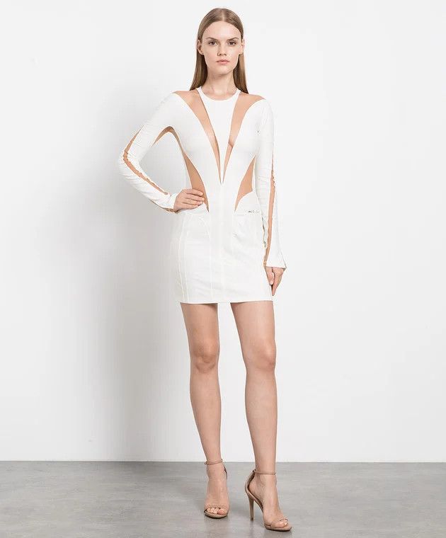 Mugler o1mle0524 Illusion Mini Dress in White Size S / US 4 / IT 40 - 2 Thumbnail