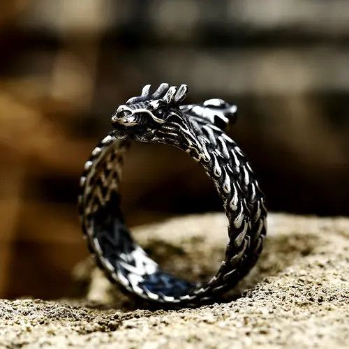 Designer Retro Dragon Steel Ring Size ONE SIZE - 2 Thumbnail