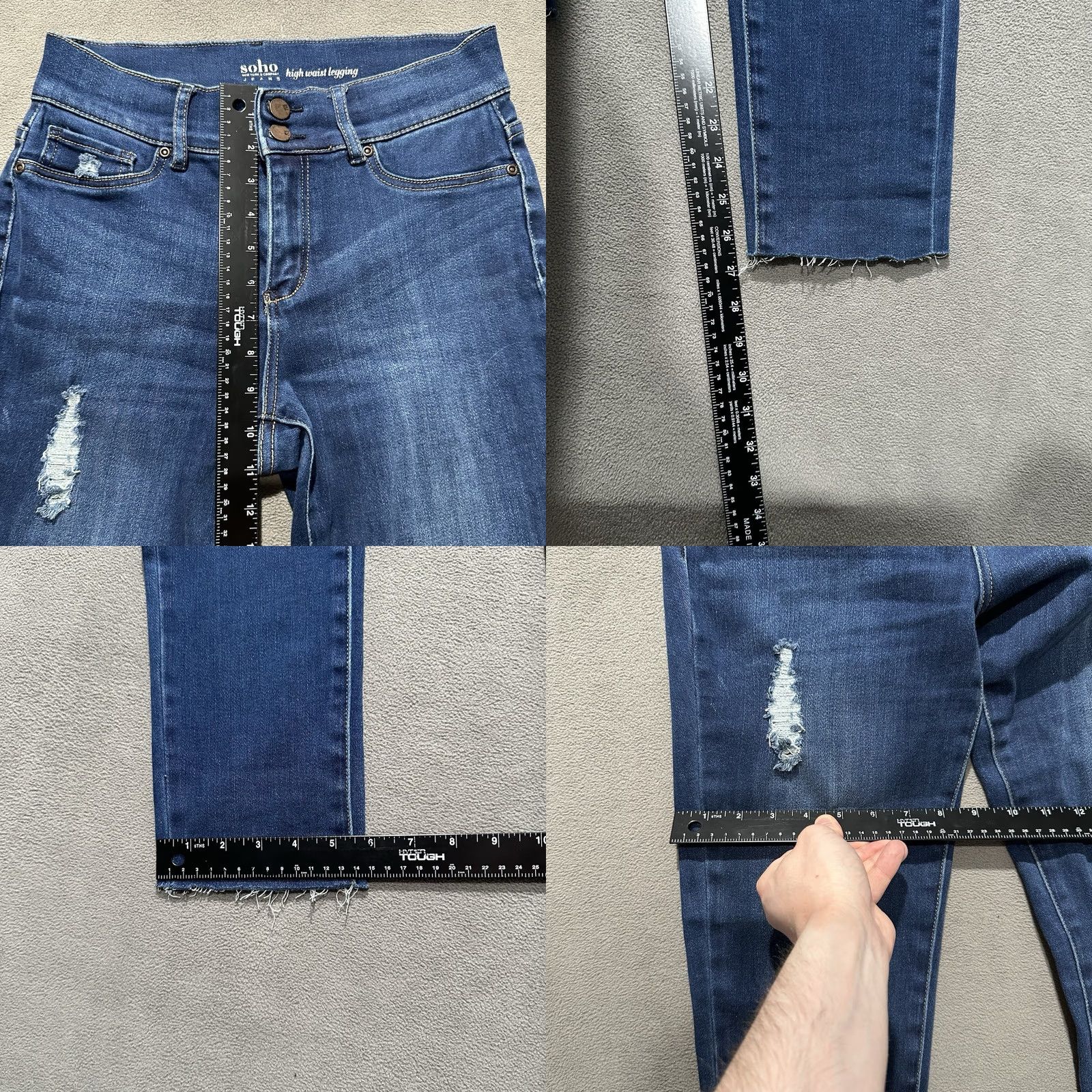 Vintage SOHO Jeans Womens 6 Blue Denim High Waisted Legging Stretch Distressed Skinny Jeans Size 28" / US 6 / IT 42 - 9 Thumbnail