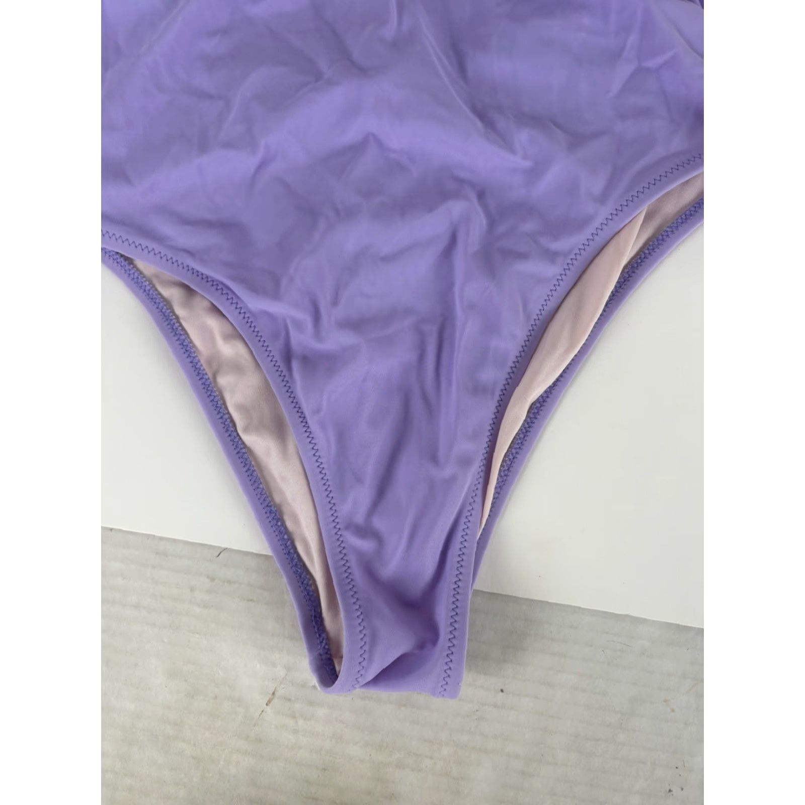 Vintage Shade & Shore One Piece Swimsuit Women's M Lilac Crochet Low Cut Tank Strap Spaghetti Adjustable Backless Removable Pads Nylon Polyester Spandex Size ONE SIZE - 3 Thumbnail