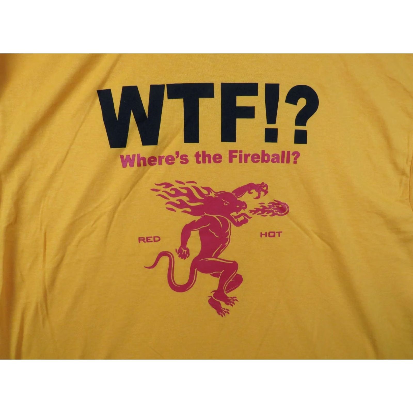 Vintage Fireball WTF Cinnamon Whiskey Graphic T-Shirt Men XL Red Hot Yellow SS Size US XL / EU 56 / 4 - 2 Thumbnail