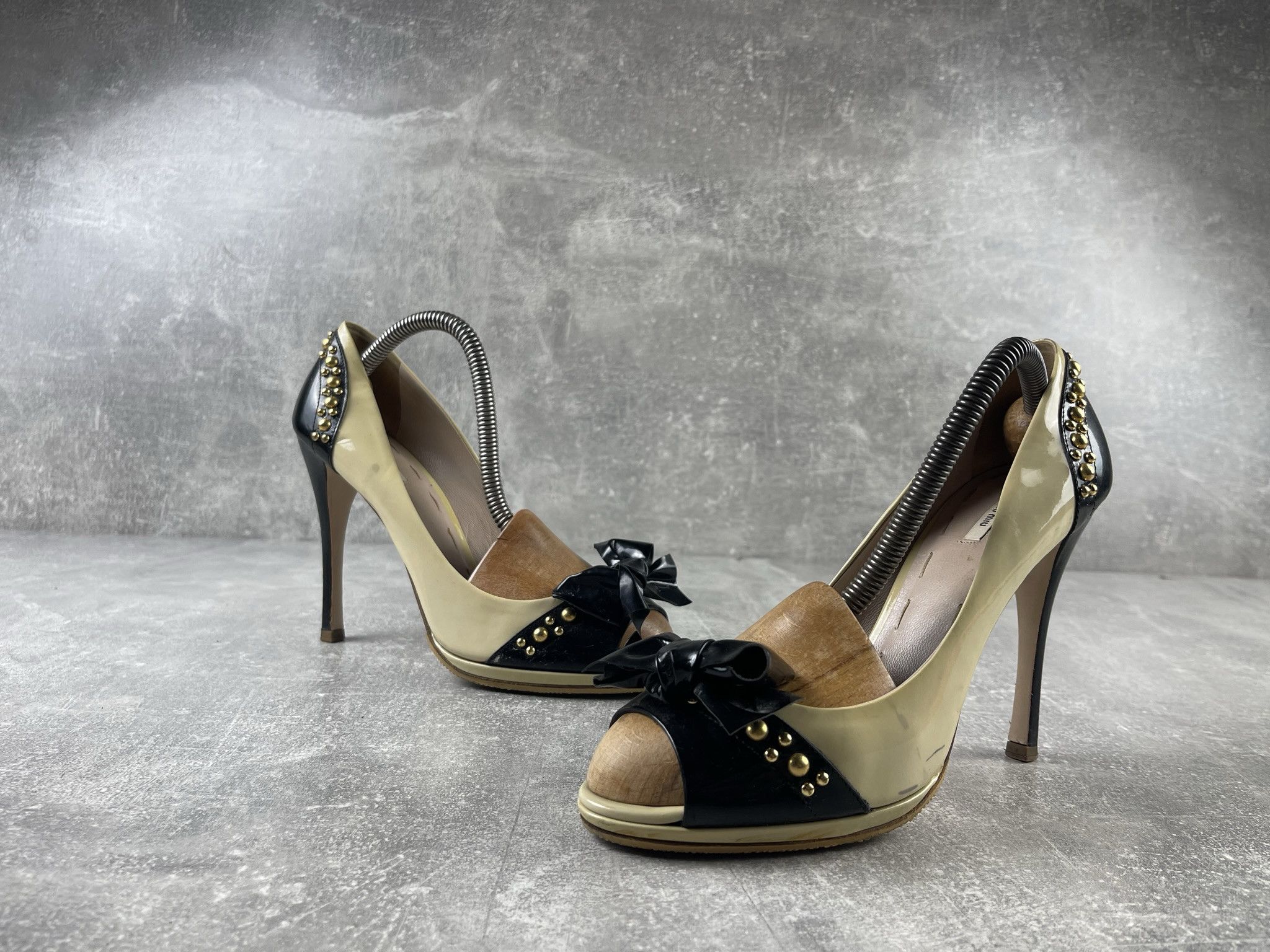 Miu Miu Miu miu rubber open toe beige / black pumps heels shoe Size US 8 / IT 38 - 5 Thumbnail