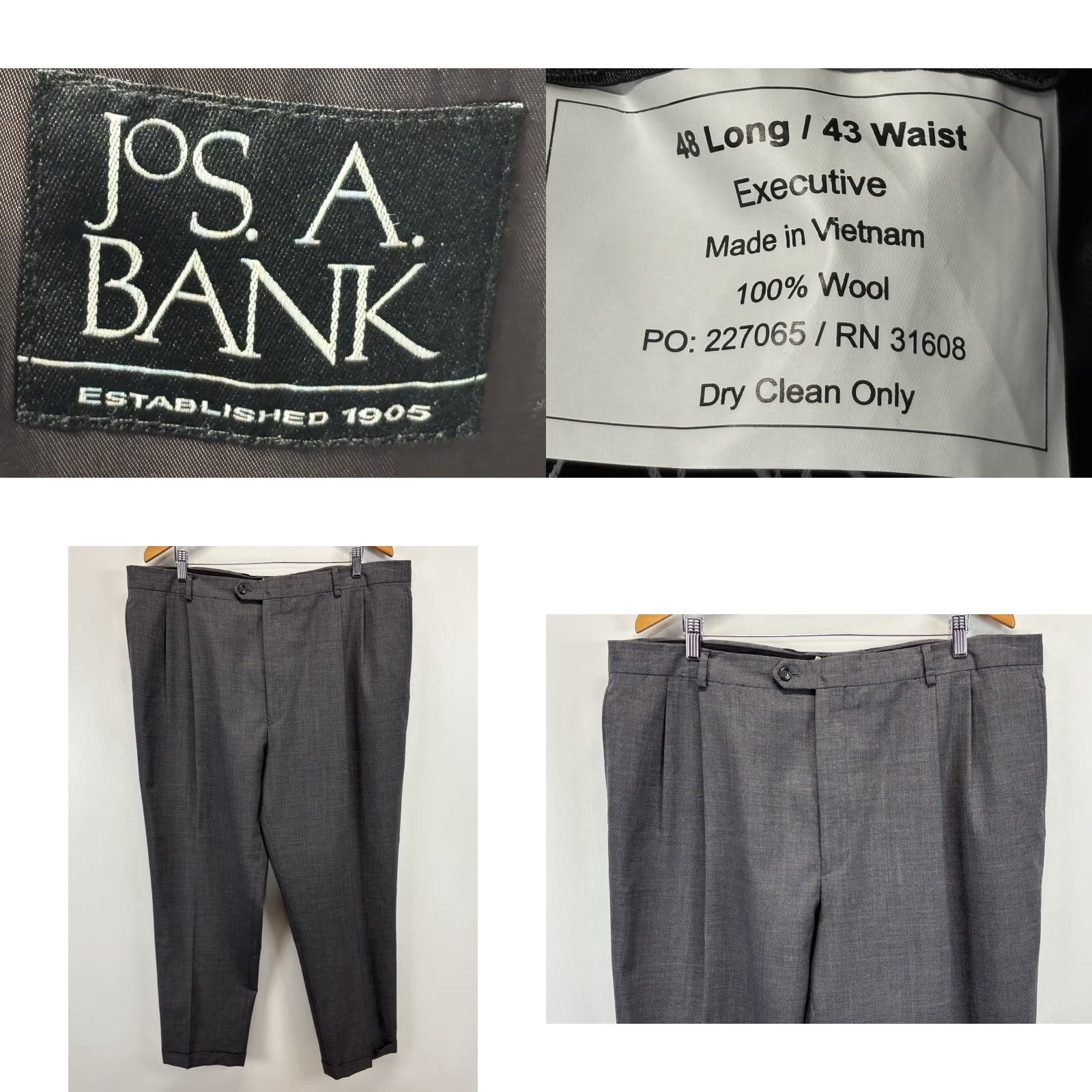 Jos. A. Bank Jos A Bank 2 Pc Wool Suit Blazer Pants 48L 42x31 Men’s Grey Executive Line Size 48R - 8 Thumbnail