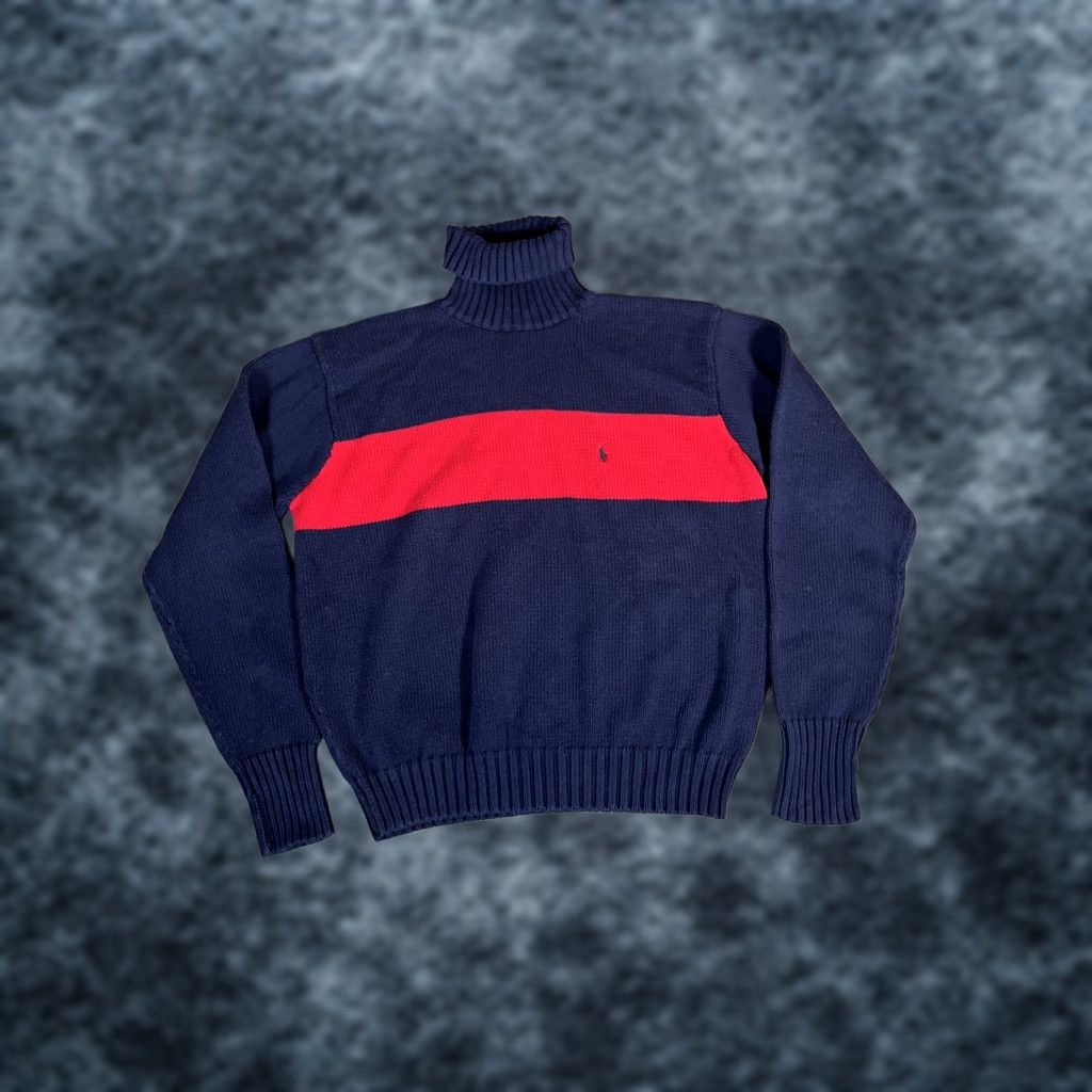 Ralph Lauren VINTAGE Polo Ralph Lauren Turtleneck Sweater Mens L Blue/Red Polo Embroidered Logo 90s Christmas Winter United States Fashion Pullover Shirt? Size US L / EU 52-54 / 3 - 1 Thumbnail