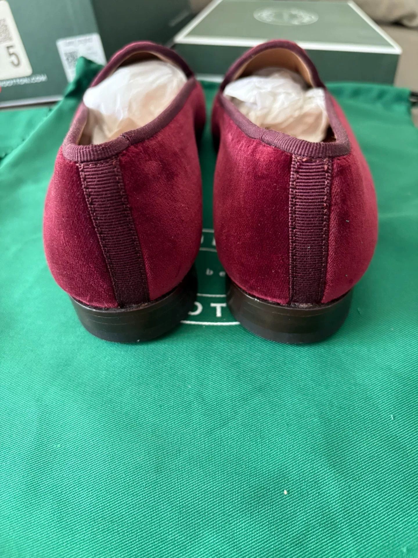 Stubbs & Wootton Wine Red Velvet Loafers, Women's (Size 5) — image 3 of 6