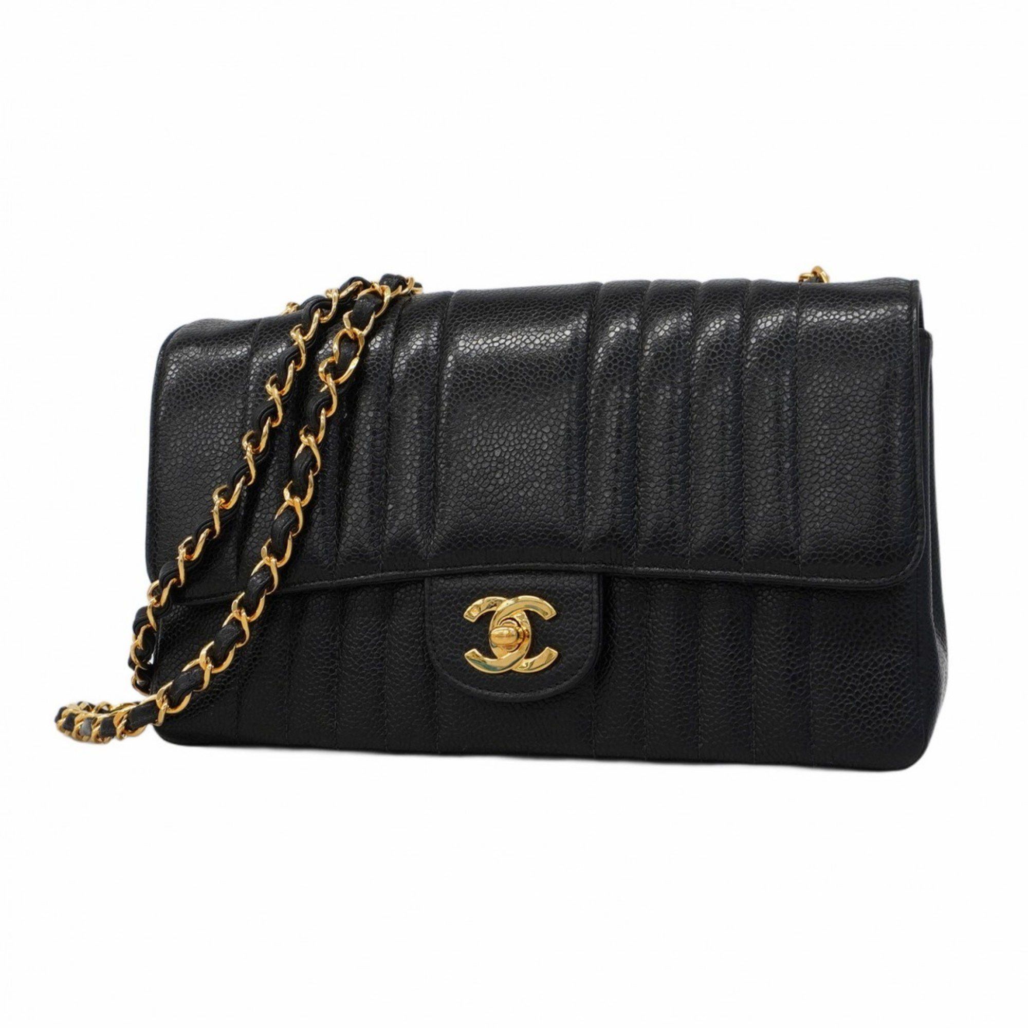 Chanel Shoulder Bag Mademoiselle Chain Caviar Skin Black Women's