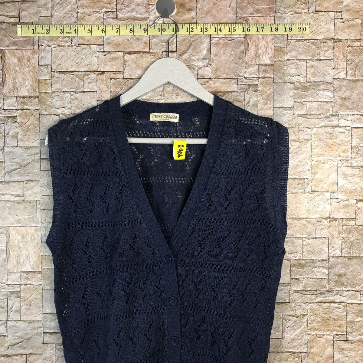 Homespun Knitwear × Japanese Brand × Vintage Detit Cherry Dark Blue Vest crochet meshnet Knitwear #A906 Size S / US 4 / IT 40 - 2 Thumbnail