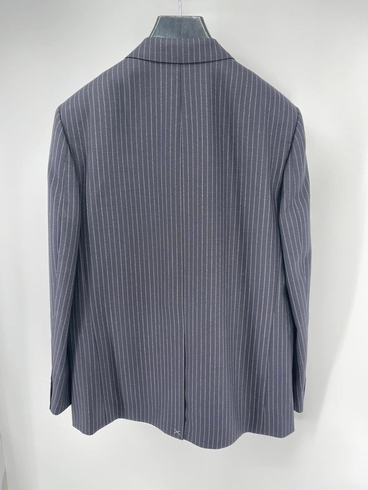 Celine × Hedi Slimane 22SS Double Breasted Navy Chalk Stripe Suit Wool Rectangle Size 44R - 15 Thumbnail