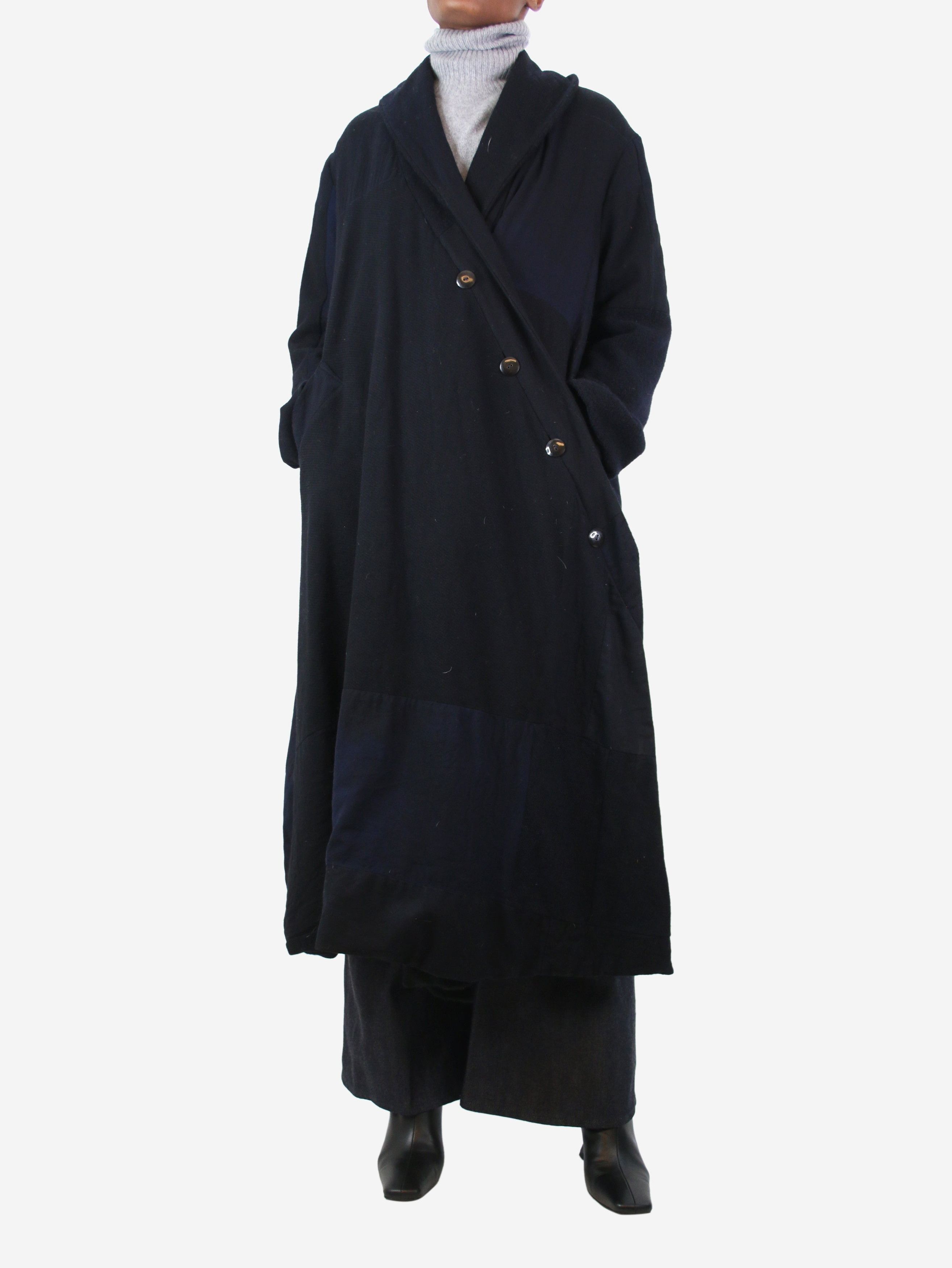 image of Ricorrrobe Black Wool Patchwork Coat - Size L, Women's