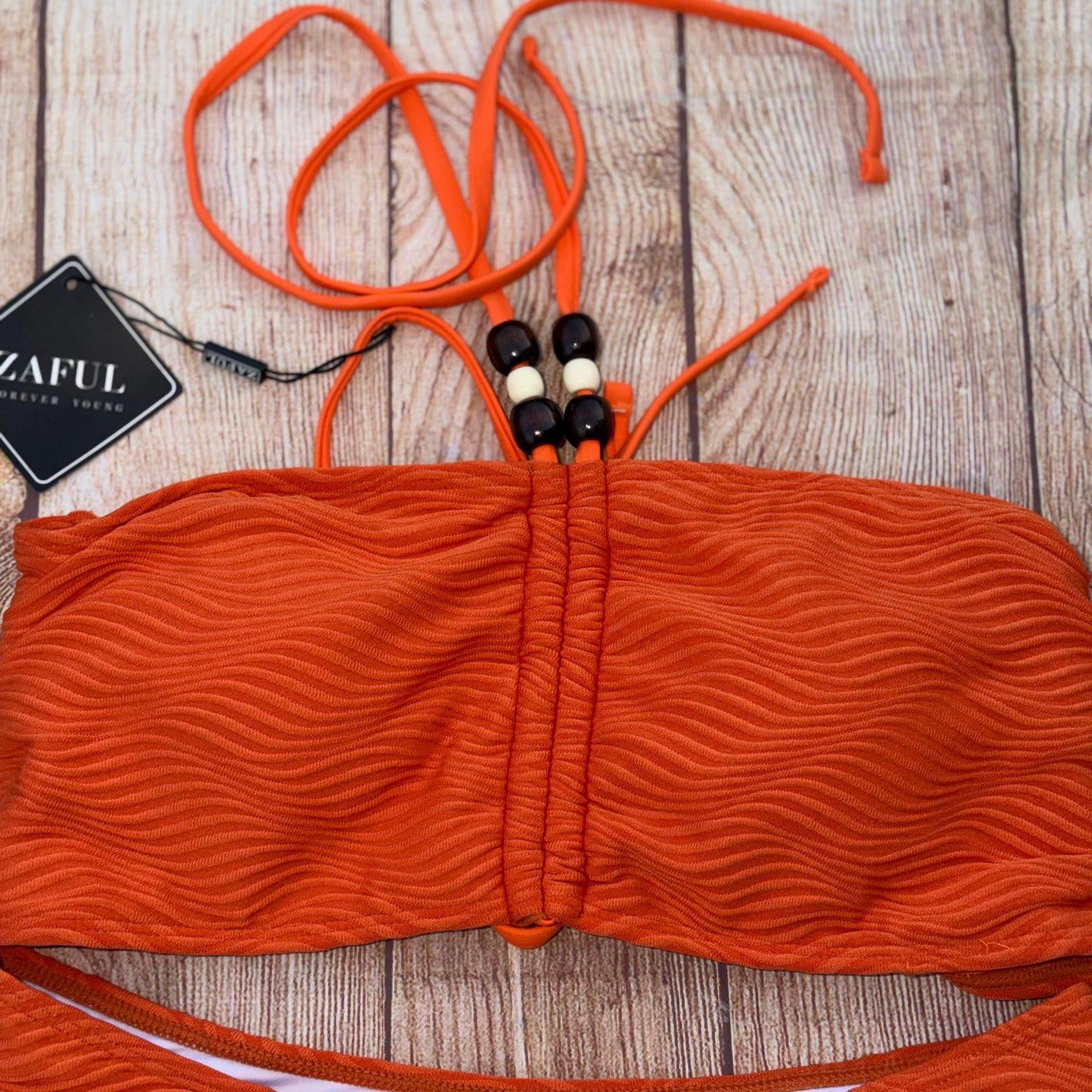 Other Zaful Large Orange Textured Bikini Set NWT Size ONE SIZE - 2 Thumbnail