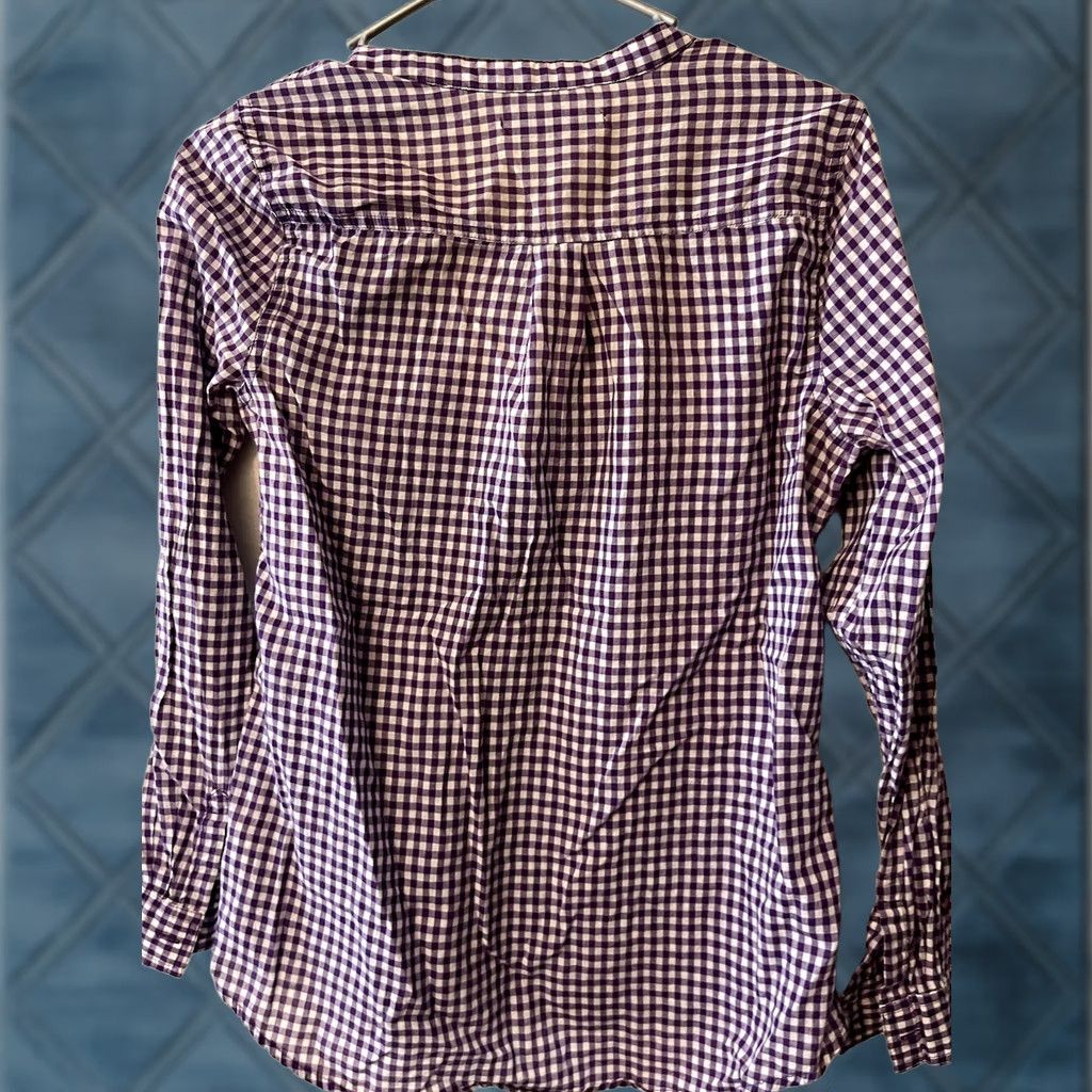 Old Navy Old Navy Blouse Shirt Tunic - S Purple Check Cotton Blend Long Sleeve Henley Pullover Women's VGUC Size S / US 4 / IT 40 - 1 Thumbnail