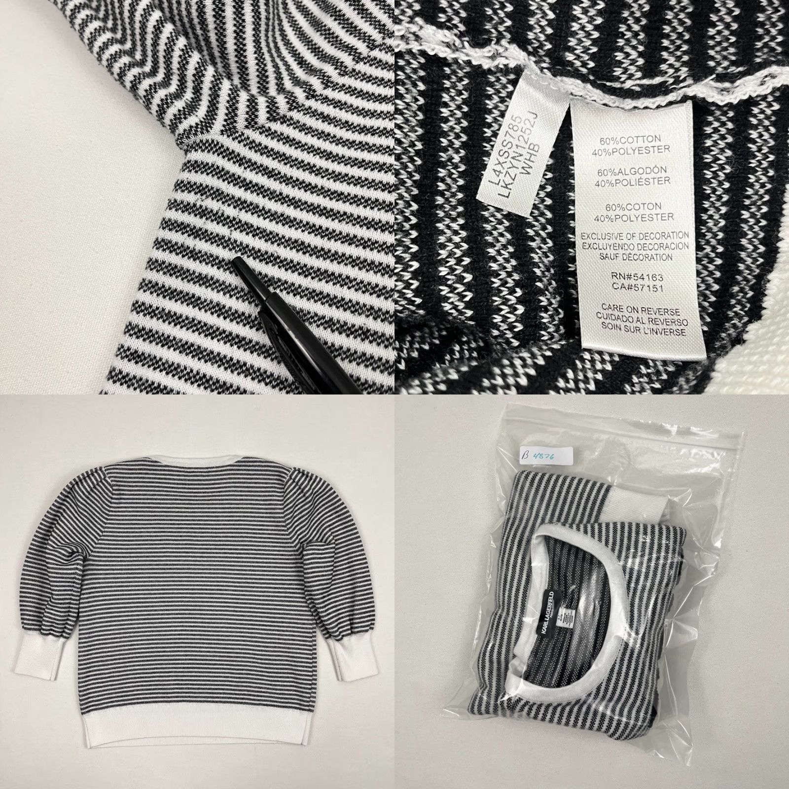 Karl Lagerfeld VINTAGE Karl Lagerfeld Paris Sweater Womens L Black White Striped C'est La Vie Pullover Size L / US 10 / IT 46 - 8 Thumbnail
