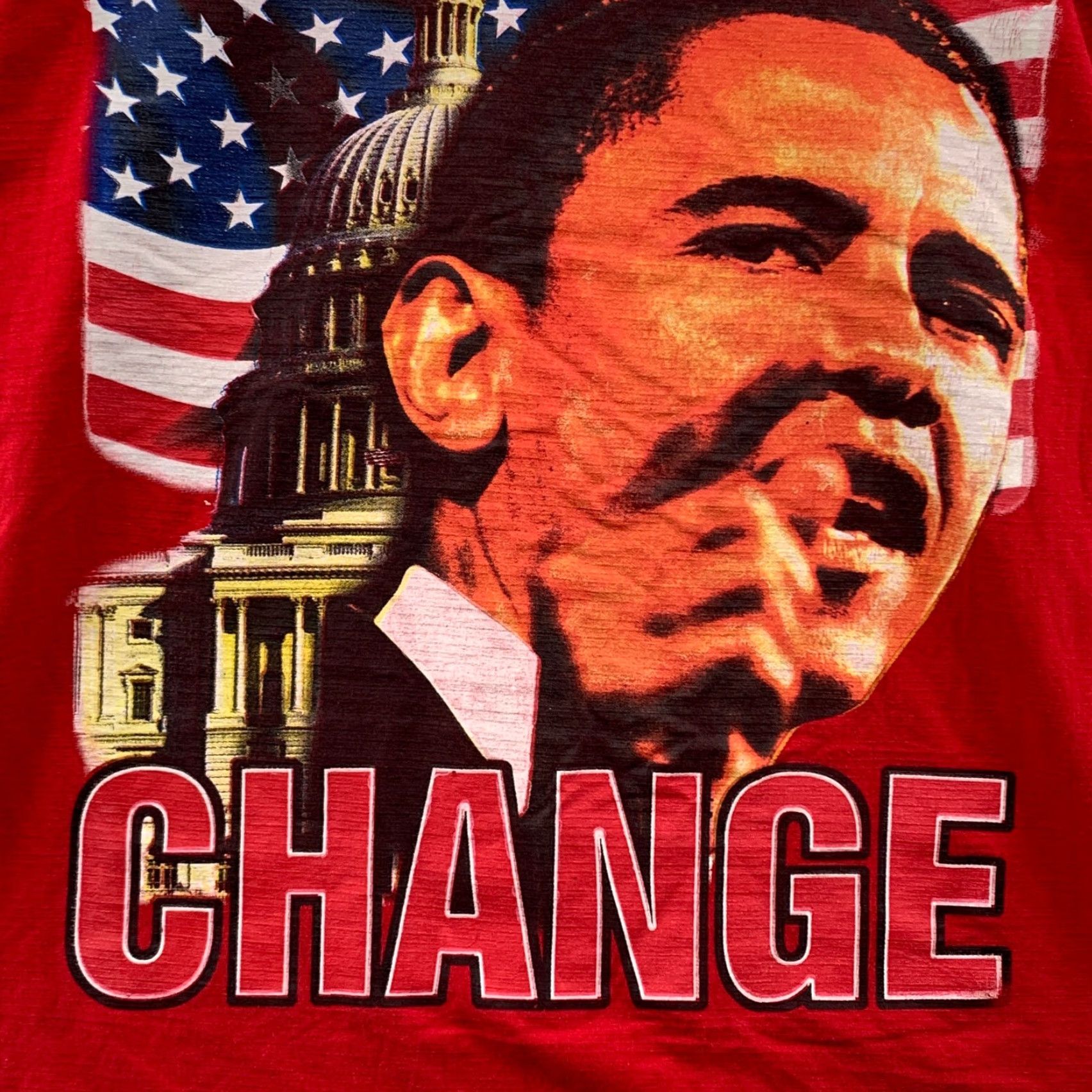 Vintage VINTAGE President Barack Obama CHANGE Shirt Red Mens XL USA Flag Presidential Size US XL / EU 56 / 4 - 7 Thumbnail