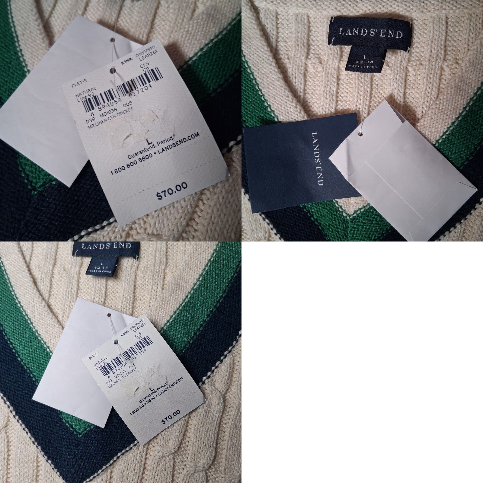 Lands' End Lands' End Sweater Vest Men L V-Neck Cable Knit Ivory Academia Preppy Linen Blend Vest Size US L / EU 52-54 / 3 - 9 Thumbnail