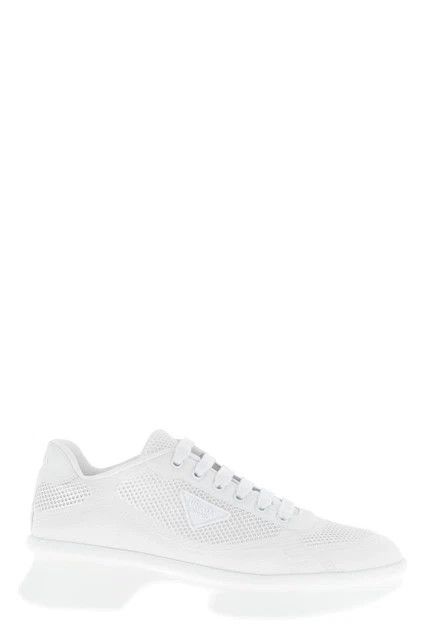 PRADA $1200 White Re-Nylon Mesh Sneakers New & Auth