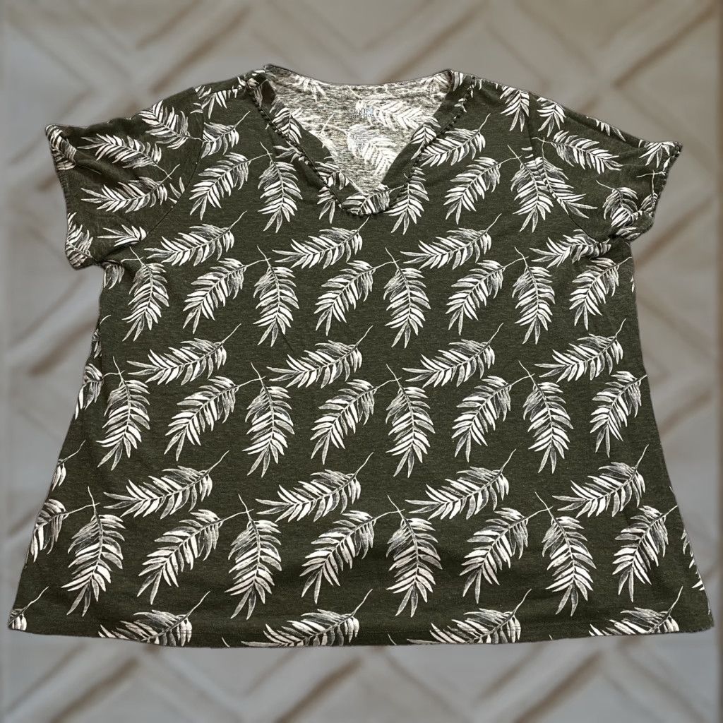 Croft & Barrow VINTAGE: No Croft & Barrow Blouse Shirt Womens 2X Green Linen Tropical V Neck Short Sleeeve Size XXL / US 16-18 / IT 52-54 - 1 Thumbnail
