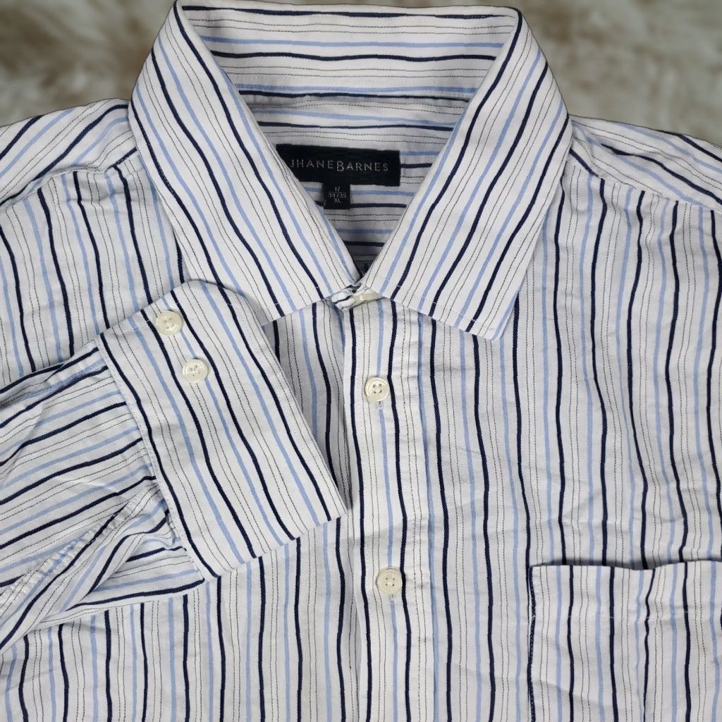 Vintage Jhane Barnes Shirt Mens XL Blue Striped Button-Up Long Sleeve Casual Formal Workwear Modern Preppy 90s Mens XL Blue Striped Button-Up Size US XL / EU 56 / 4 - 1 Thumbnail