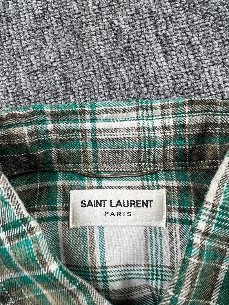 Yves Saint Laurent Saint Laruent size 39 16ss green plaid mist-rendered shirt Size US M / EU 48-50 / 2 - 3 Thumbnail