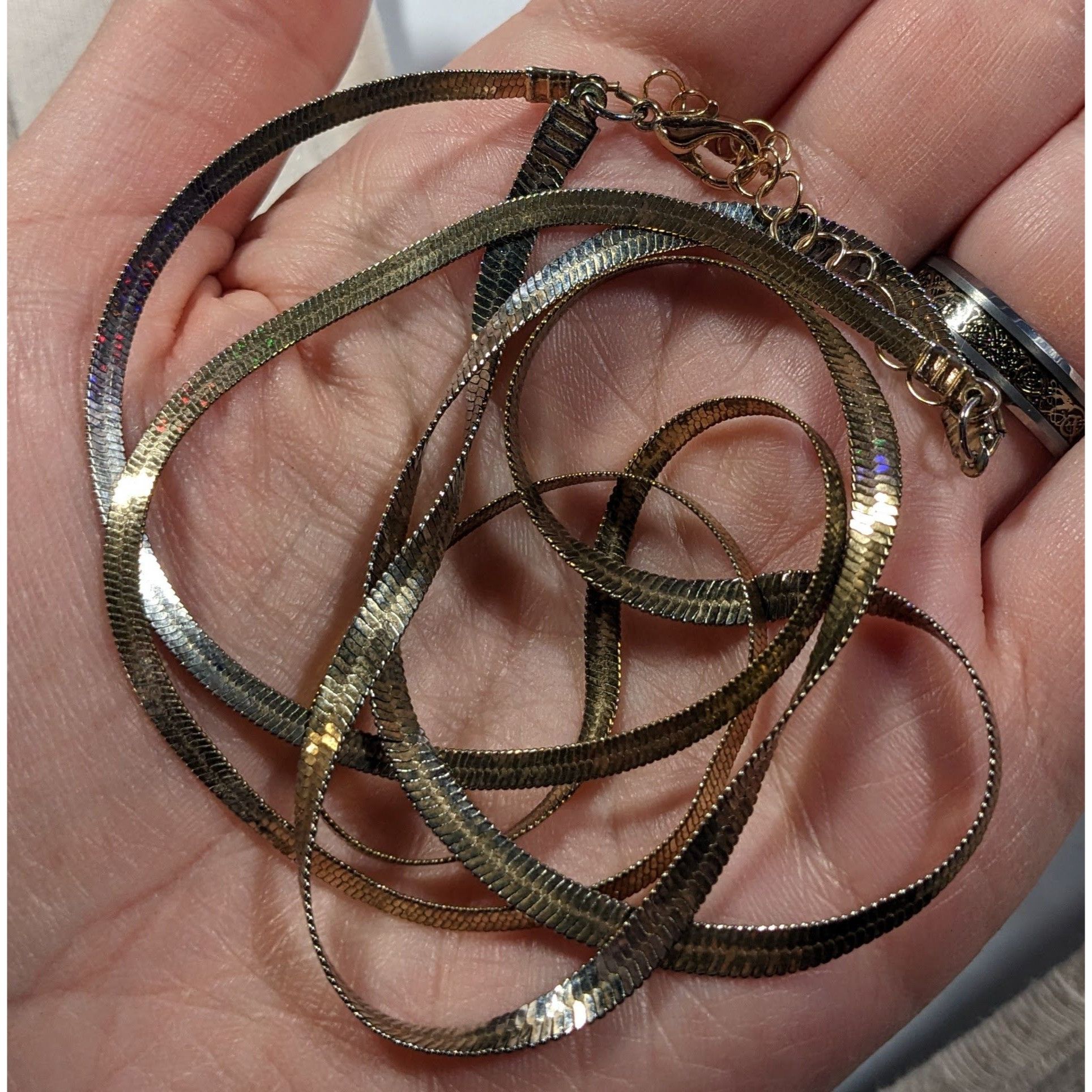Other Chic Double Layer Silver/Gold Tone Flat Snake Chain Necklace Size ONE SIZE - 7 Thumbnail