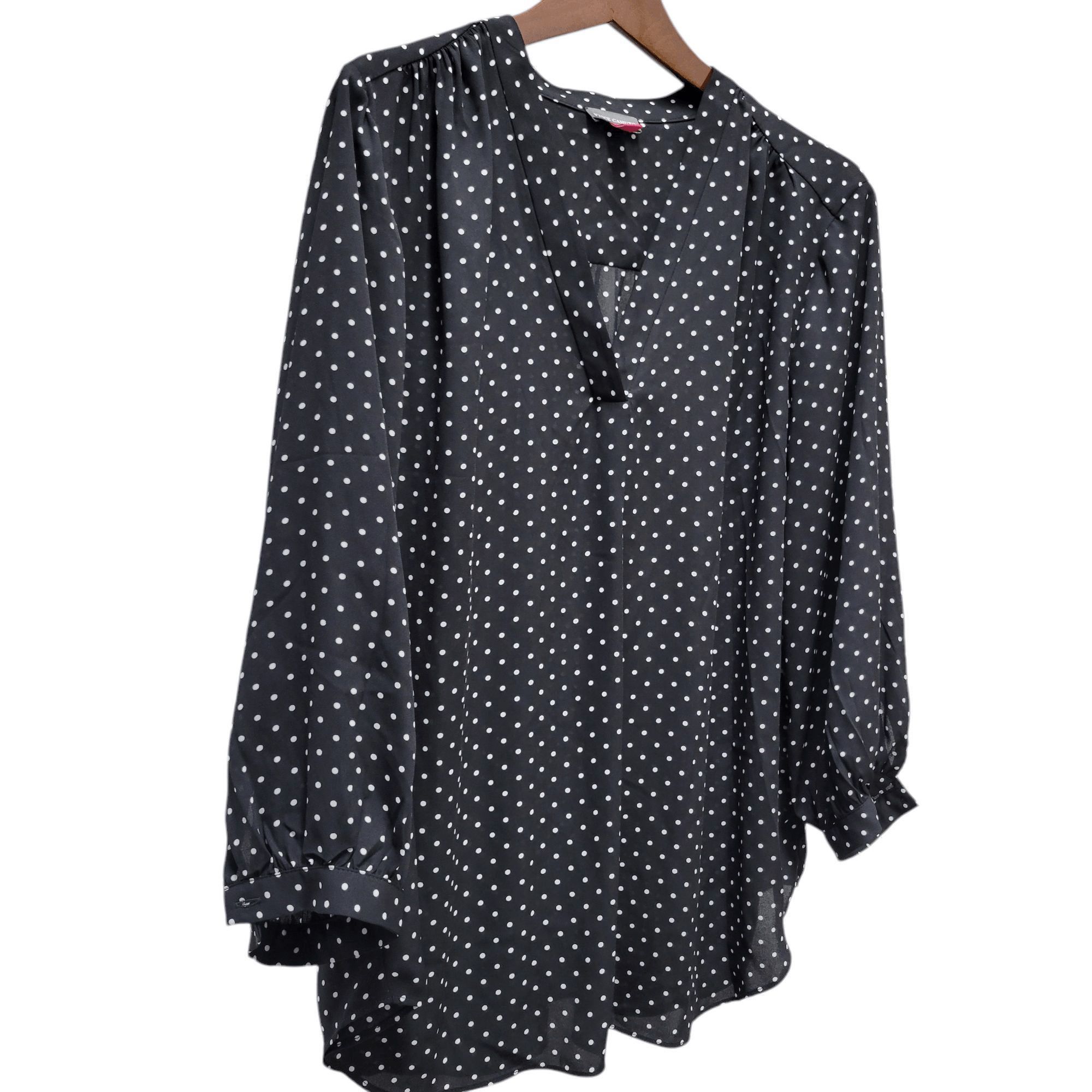 Vince Camuto Vince Camuto Vneck Polka-dot Long-Sleeves Top Blouse Size 2X Size XXL / US 16-18 / IT 52-54 - 3 Thumbnail