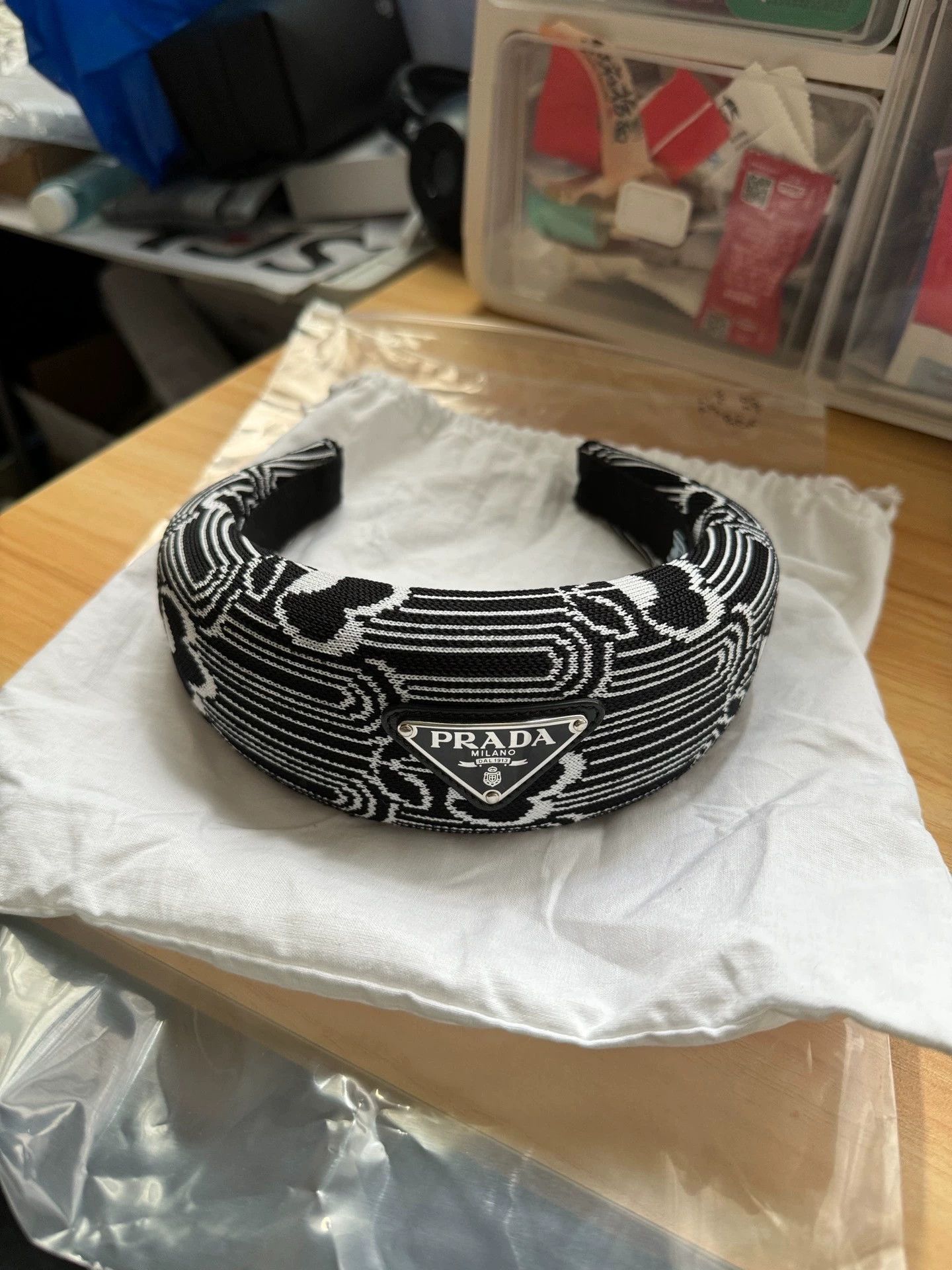 Prada Prada Raf Simons Black & White Headband Tri Logo Size ONE SIZE - 1 Thumbnail