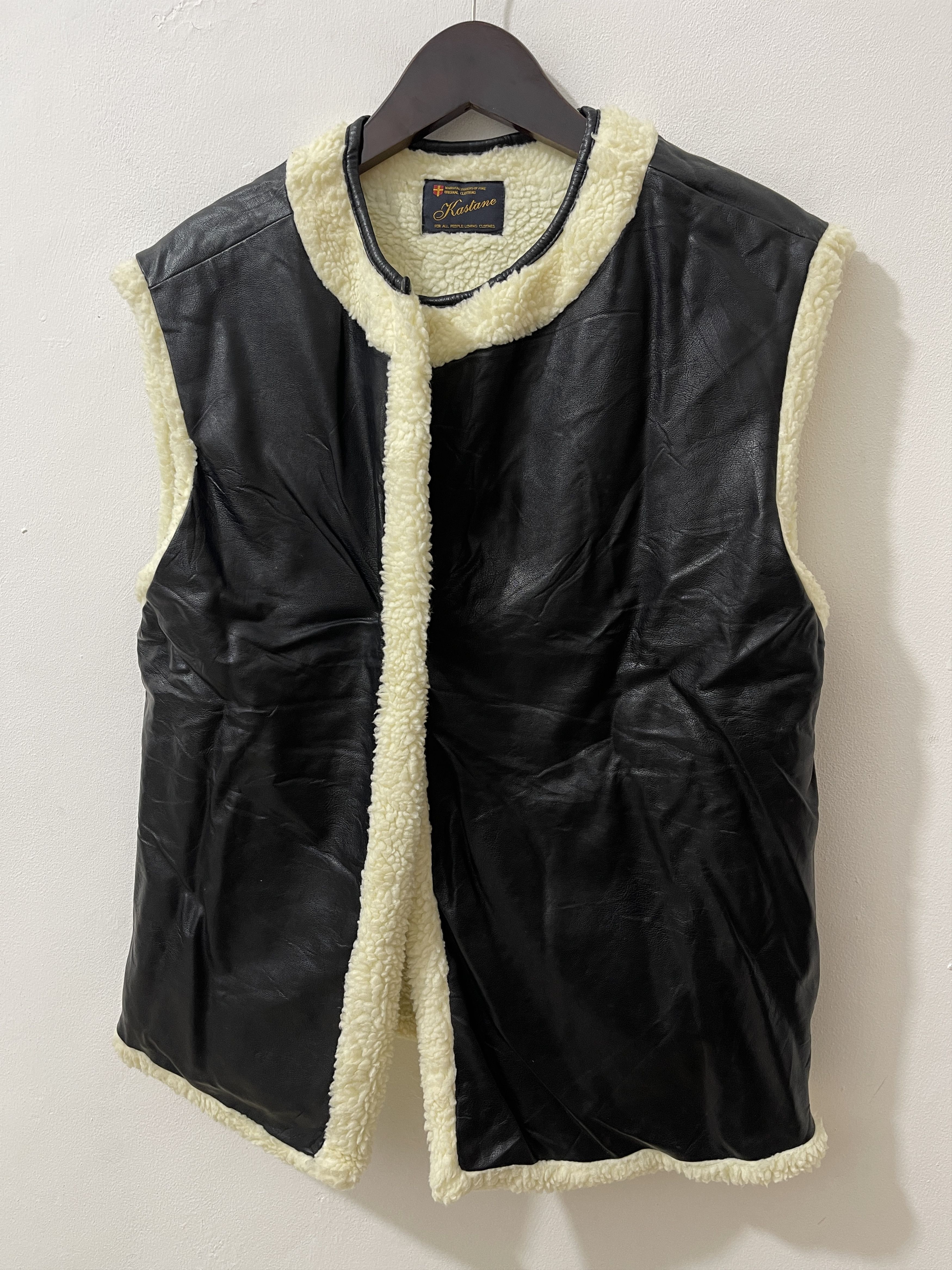 Japanese Brand 2000s Kastane Japan Archive Leather Sherpa Vest Jacket Size US M / EU 48-50 / 2 - 2 Thumbnail