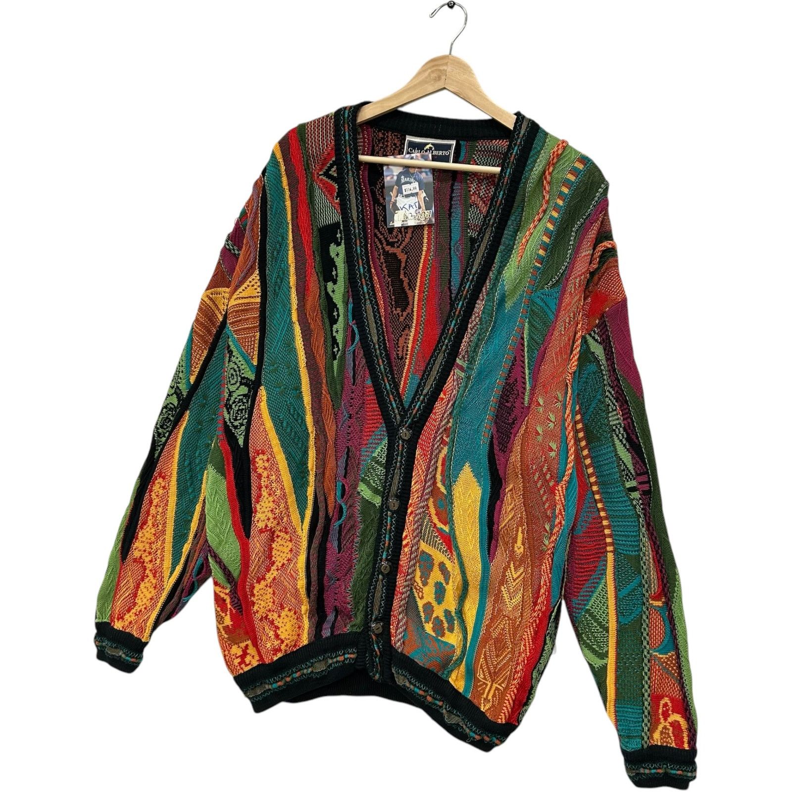Vintage Vintage Carlo Alberto 3D Knit Cardigan Sweater 90s Large Size US L / EU 52-54 / 3 - 3 Thumbnail