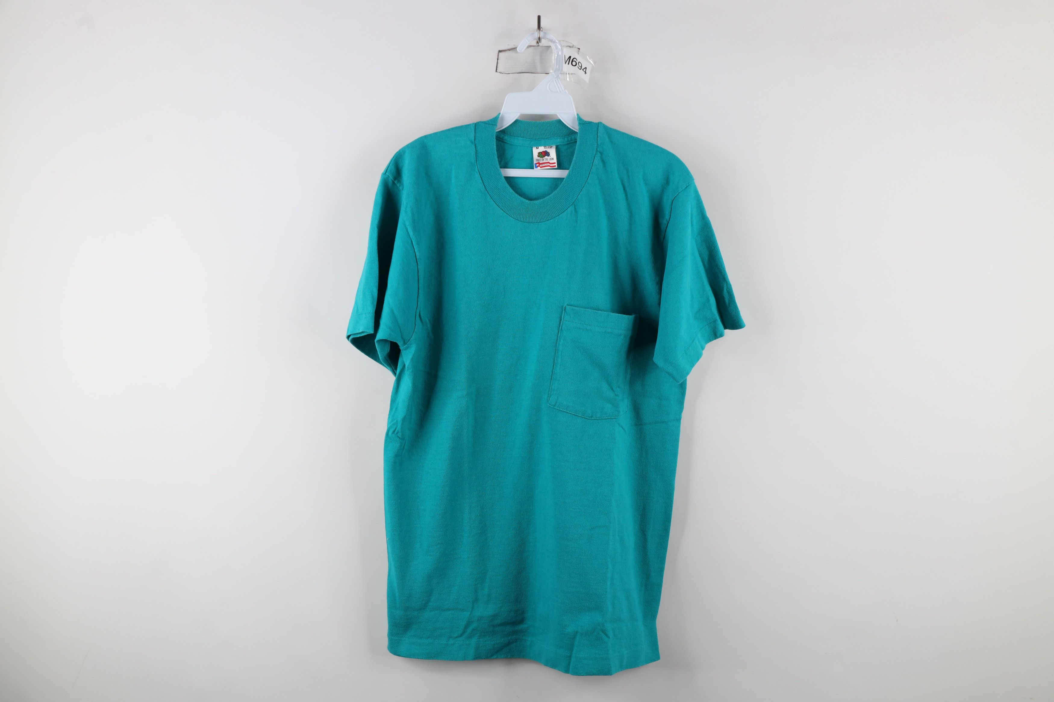 Vintage Vintage 90s Streetwear Blank Pocket T-Shirt Cotton Teal USA Size US M / EU 48-50 / 2 - 1 Thumbnail