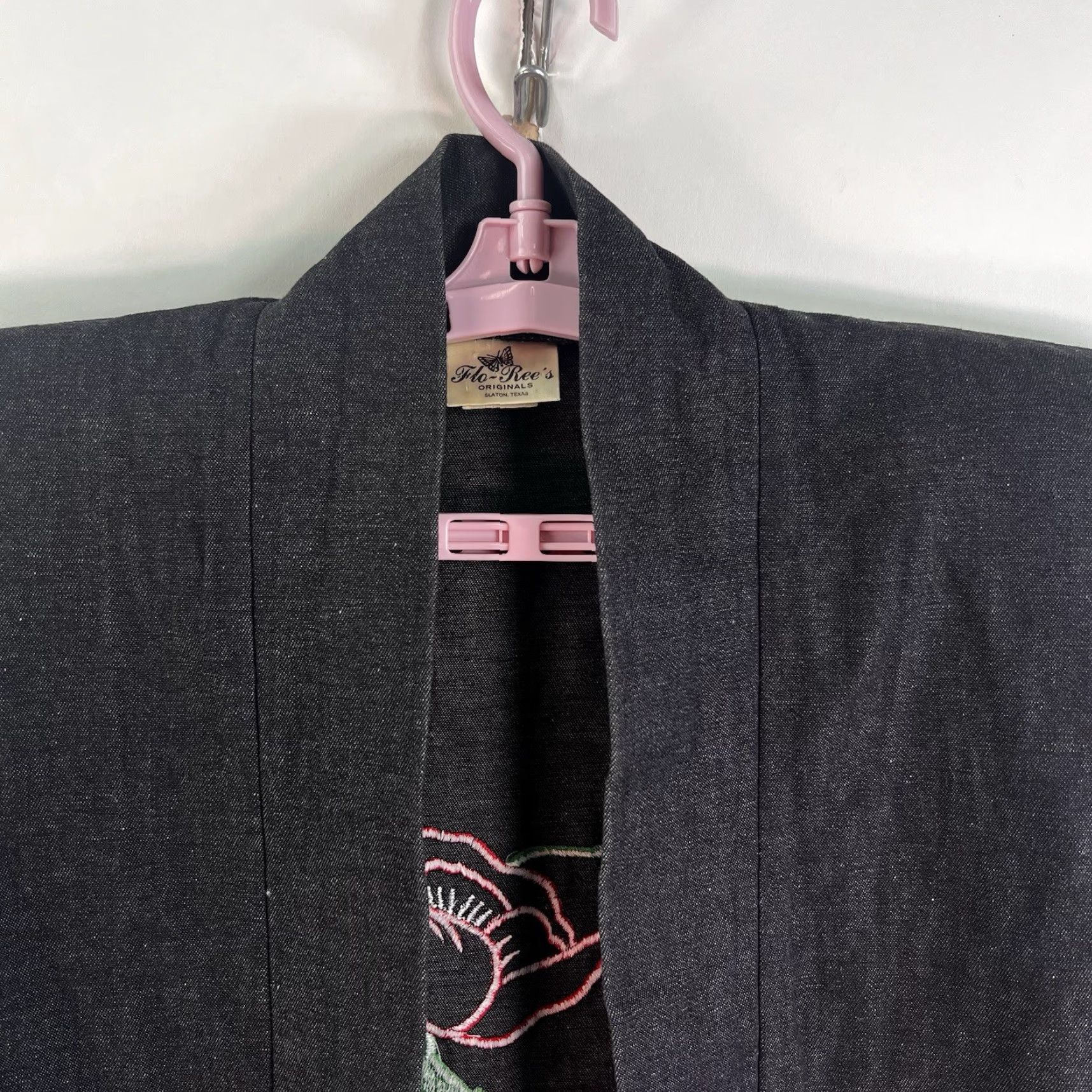 Denime VINTAGE Flo-Rees Floral Denim Blazer Womens 2XL Black Embroidered 80s 90s Size XXL / US 16-18 / IT 52-54 - 4 Thumbnail