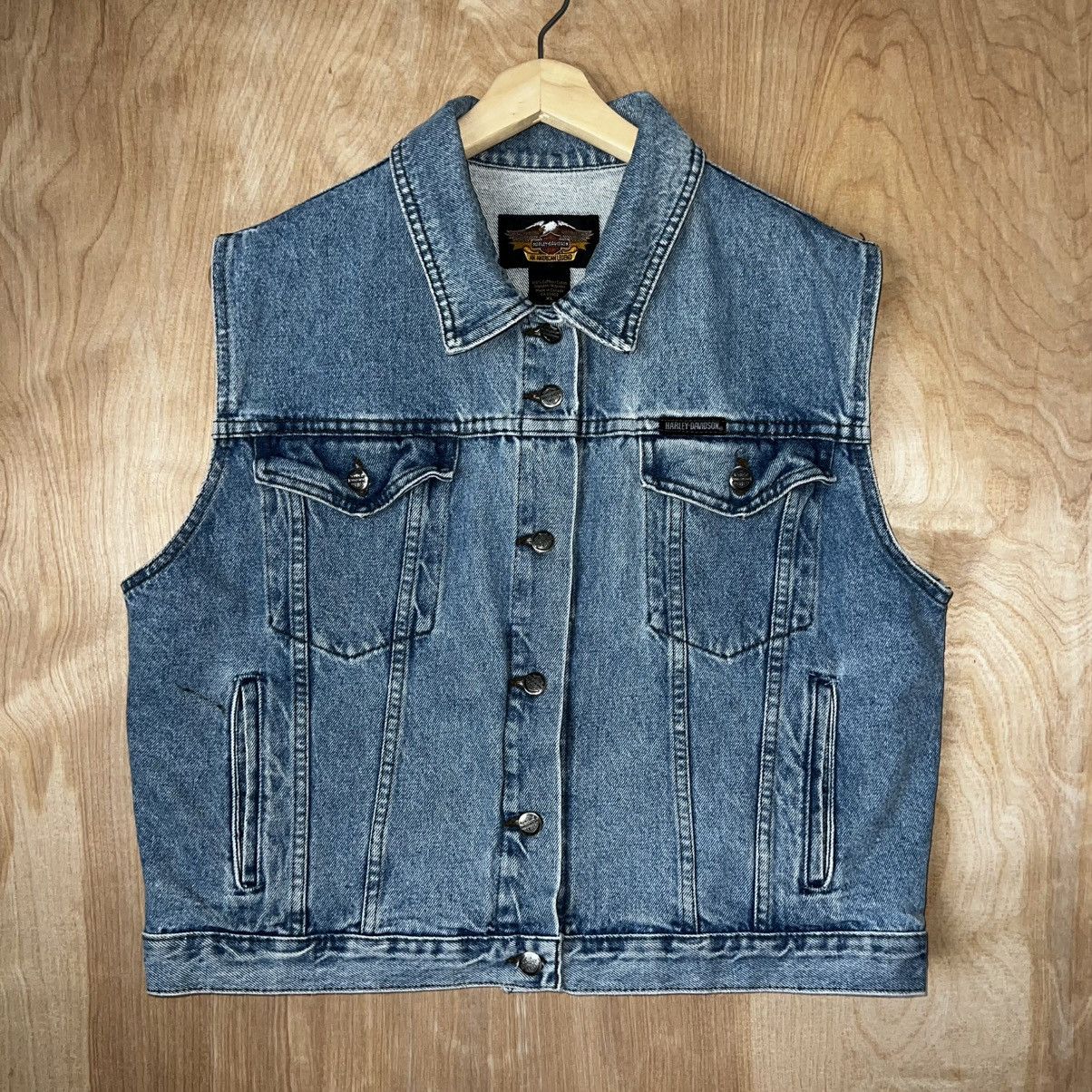 Harley Davidson VINTAGE WOMEN’S HARLEY DAVIDSON BIKER LOGO DENIM VEST Size XL / US 12-14 / IT 48-50 - 5 Thumbnail