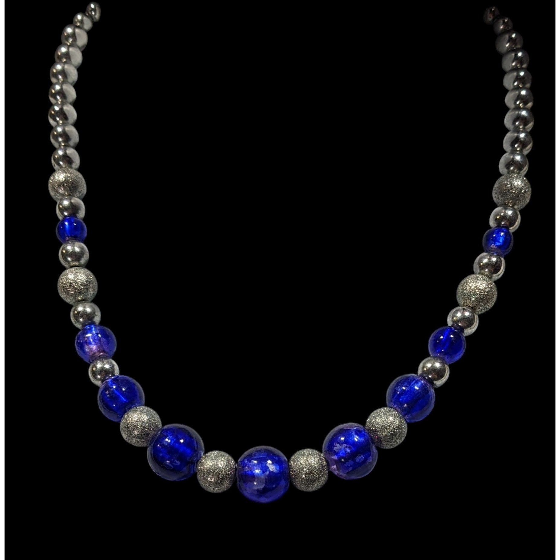 Other Casual Blue And Silver Tone Metal And Glass Beaded Necklace Size ONE SIZE - 2 Thumbnail