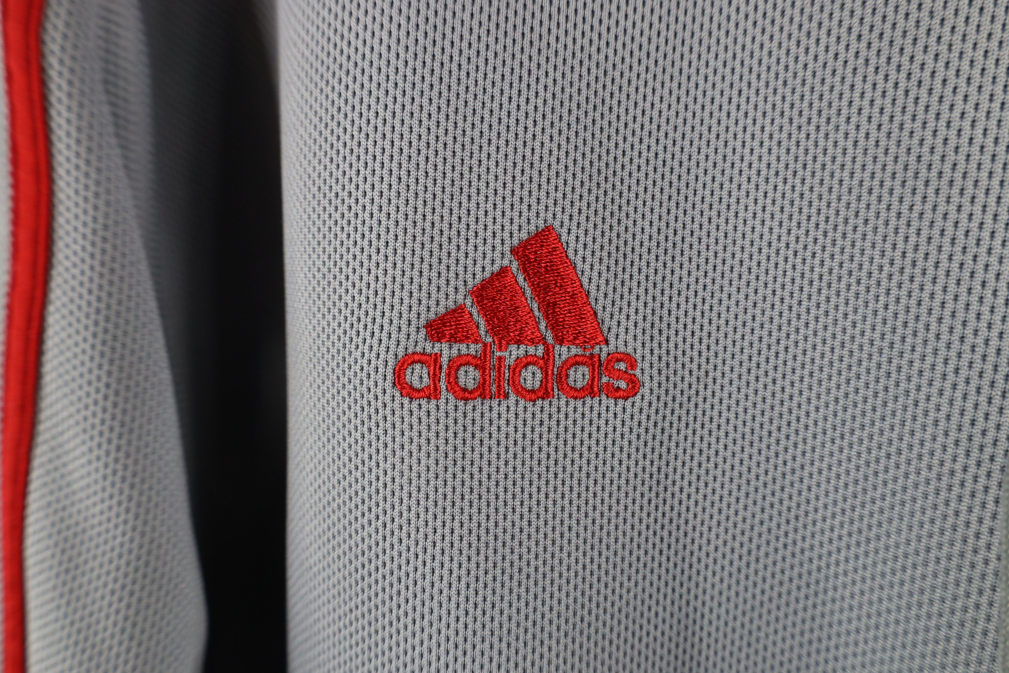 Adidas × Vintage Vintage Adidas Striped Mesh Knit Hoodie Sweatshirt Gray Size US L / EU 52-54 / 3 - 4 Thumbnail