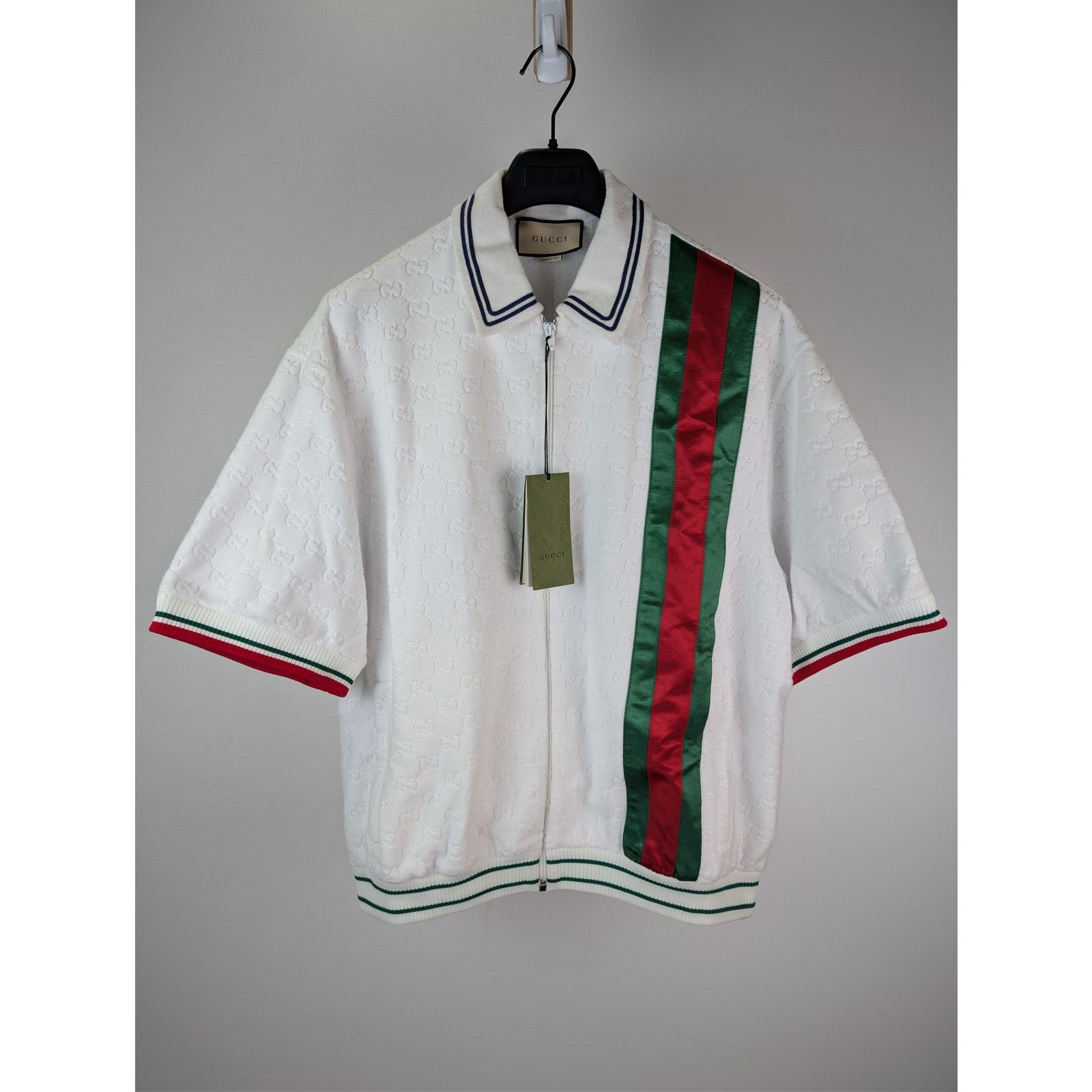 Gucci o1rshd1 Q:2 / GG Cotton Terry Cloth Polo Zip-Up Sweater Size US L / EU 52-54 / 3 - 1 Thumbnail