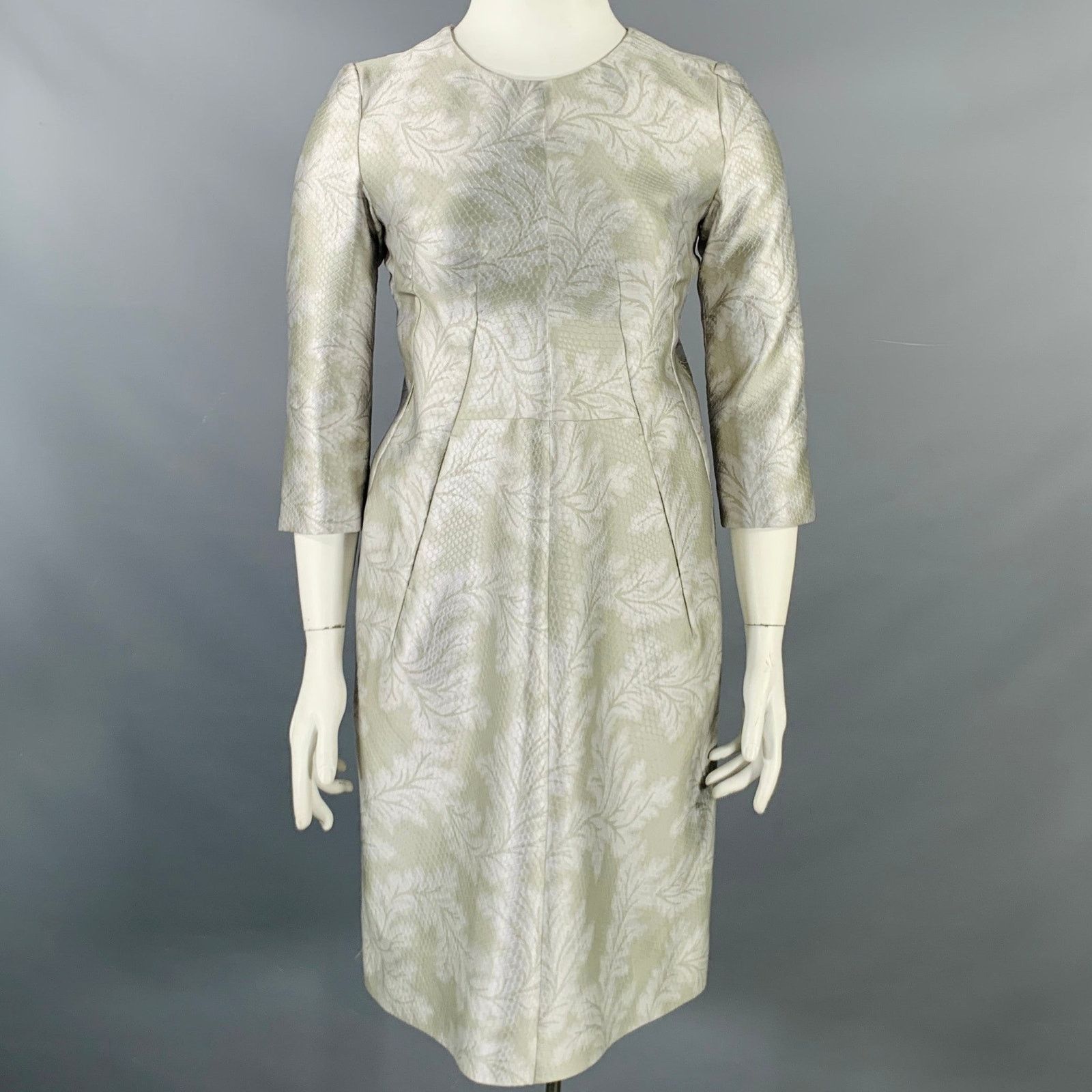 Jil Sander Size 10 Grey Silver Polyester Silk Embossed A-Line Dress Size L / US 10 / IT 46 - 1 Thumbnail