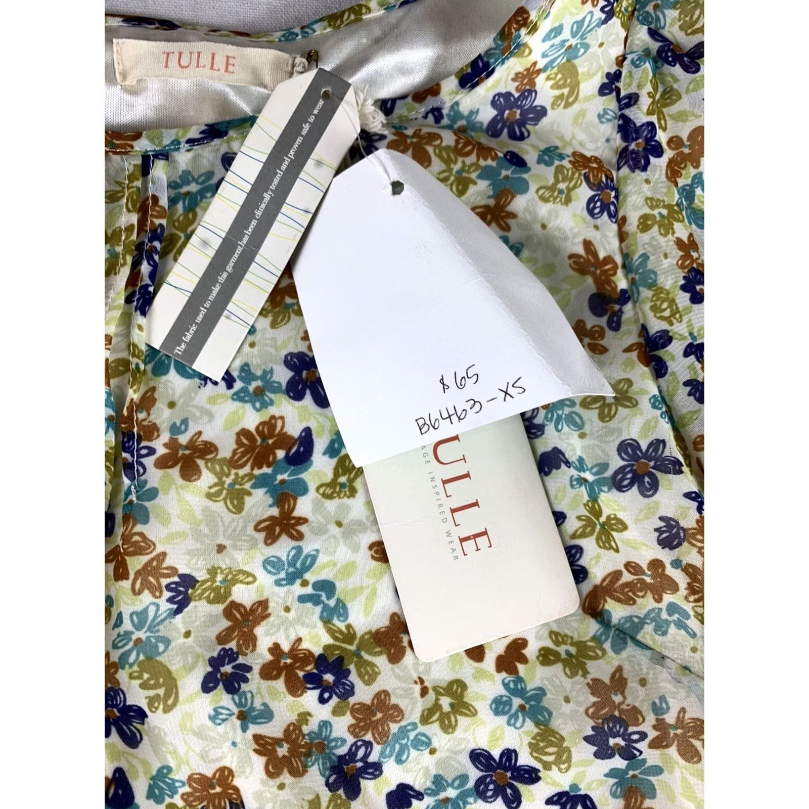 Vintage TULLE DRESS WOMENS XS SHEER BEIGE PURPLE FLORAL LONGSLEEVE FLARE Size XS / US 0-2 / IT 36-38 - 4 Thumbnail