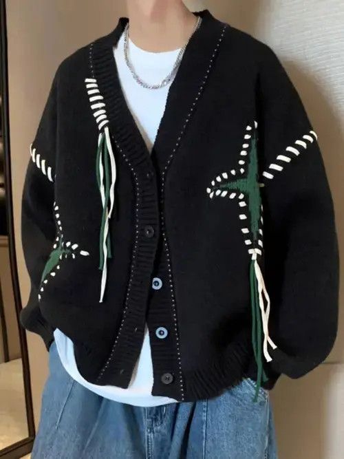 Aran Isles Knitwear × Japanese Brand Black star cardigan knitwear Size US M / EU 48-50 / 2 - 1 Thumbnail