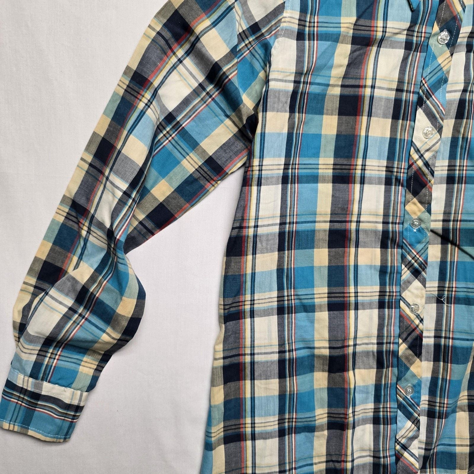 Vintage Vintage Plaid Shirt M 8 Blue Yellow Long Sleeve Button Down Size M / US 6-8 / IT 42-44 - 5 Thumbnail