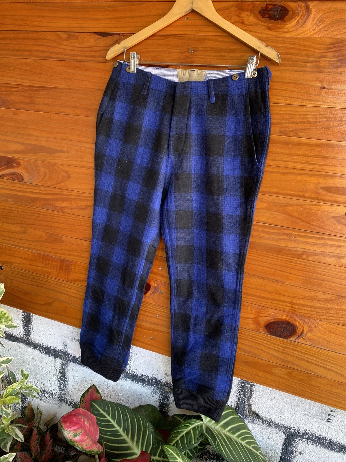 BEAUTY&YOUTH Vintage Japanese Blue Check Wool Jogger Pants Size US 30 / EU 46 - 4 Thumbnail