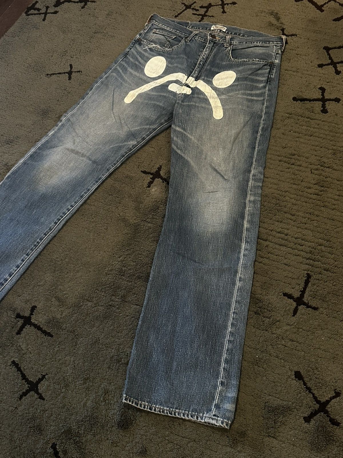 Bape Vintage Bape Baby Milo Store Sad Face Jeans Distressed Size US 34 / EU 50 - 4 Thumbnail