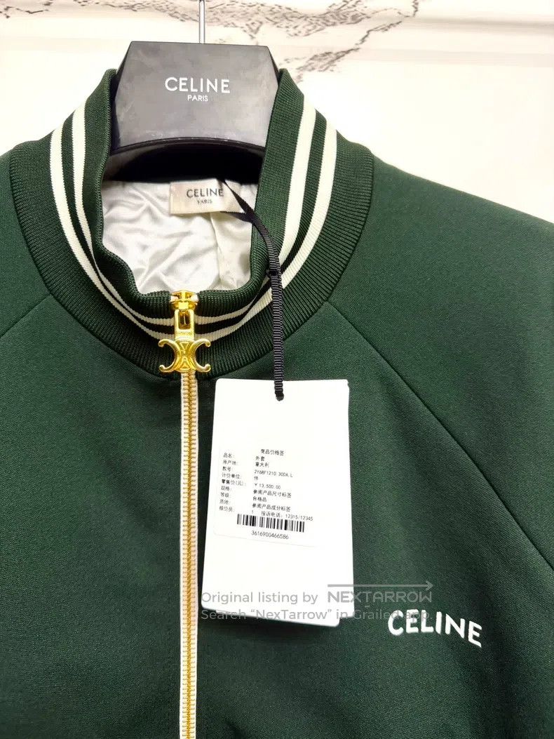 Celine CELINE Olive green embroidered logo stand collar jacket Size US L / EU 52-54 / 3 - 2 Thumbnail