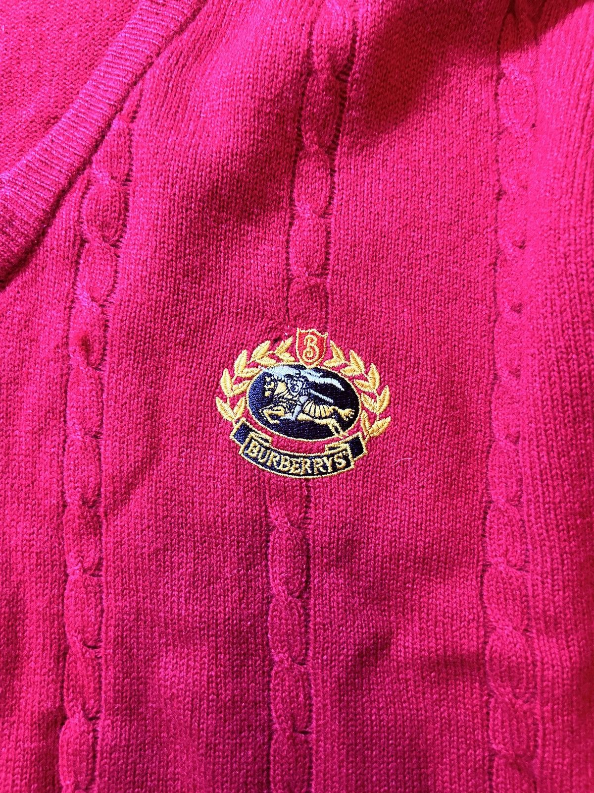 Burberry Vintage Burberry Big Logo Red Cotton Knit Ribbed Sweater Size US L / EU 52-54 / 3 - 3 Thumbnail