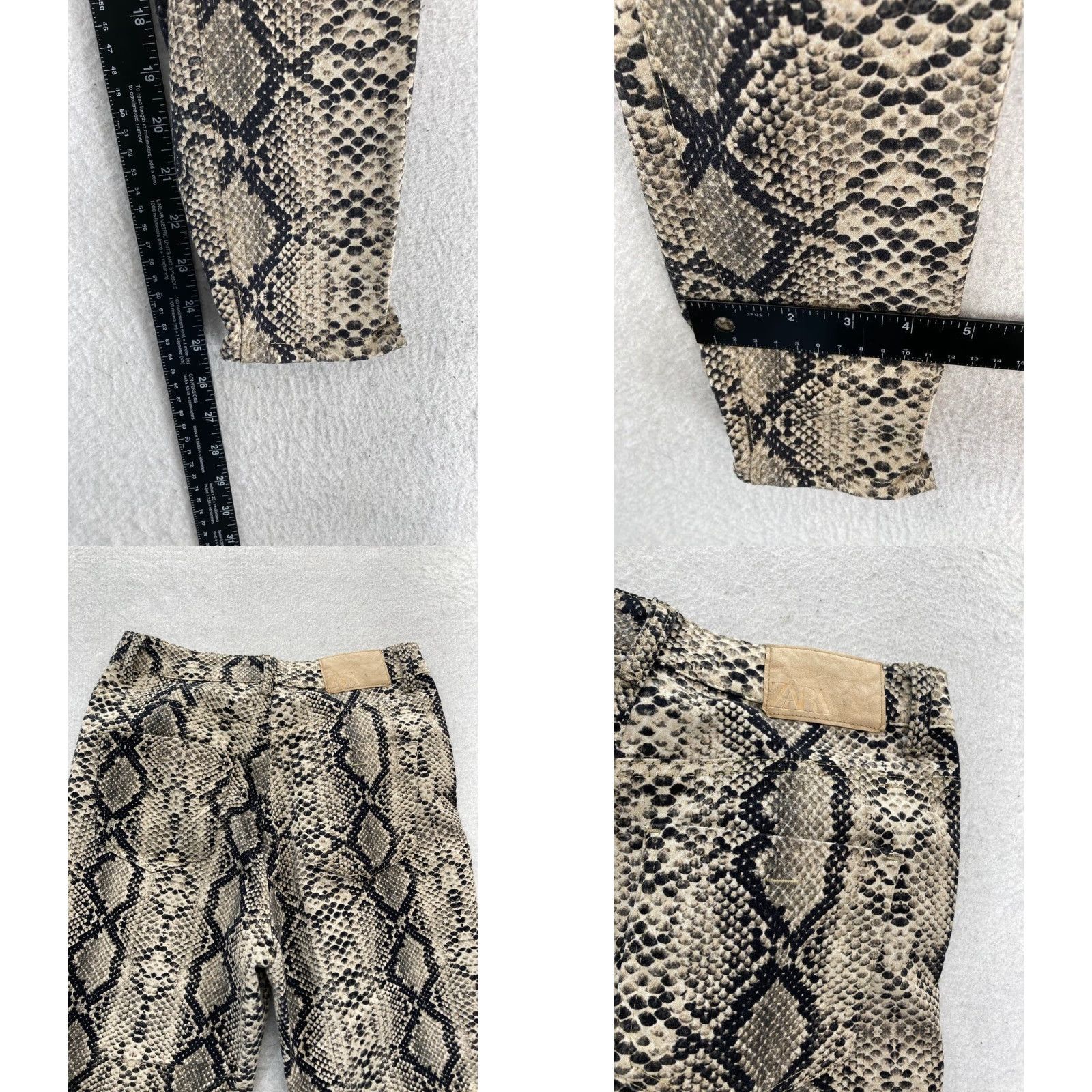 Zara ZARA Pants Women's 6 Brown Stretch Snakeskin Print Skinny Ankle Mid Rise Career Size 26" / US 2 / IT 38 - 8 Thumbnail