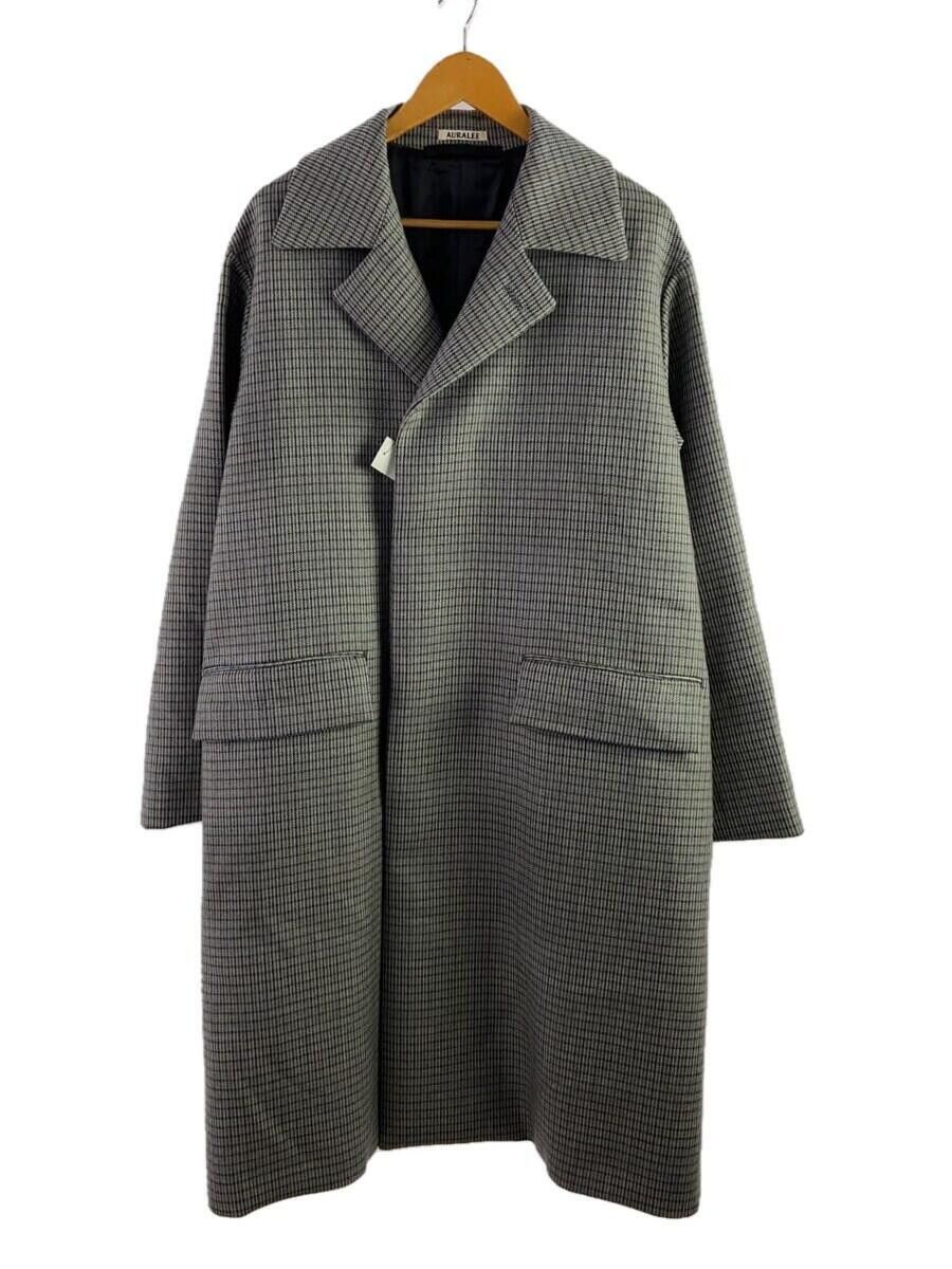 Auralee Gray Wool Double Face Check Soutien Collar Coat | Grailed