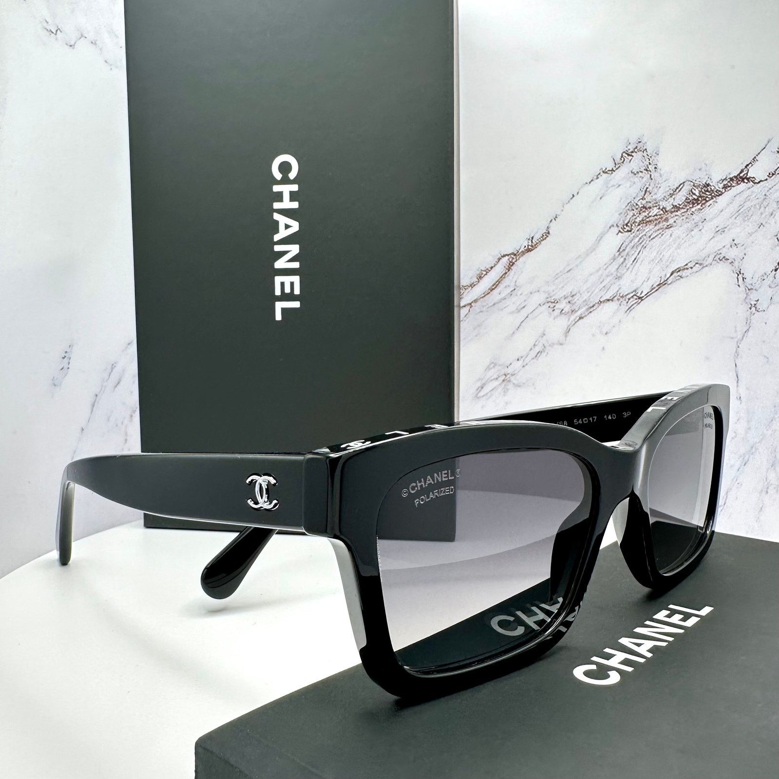 New Chanel Sunglasses Black Polarized CHANEL Letter Top Logo