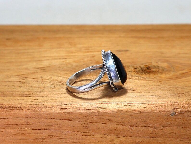 Handmade Handmade Black Onyx Teardrop Ring: 925 Sterling Silver, Gift Size ONE SIZE - 6 Thumbnail